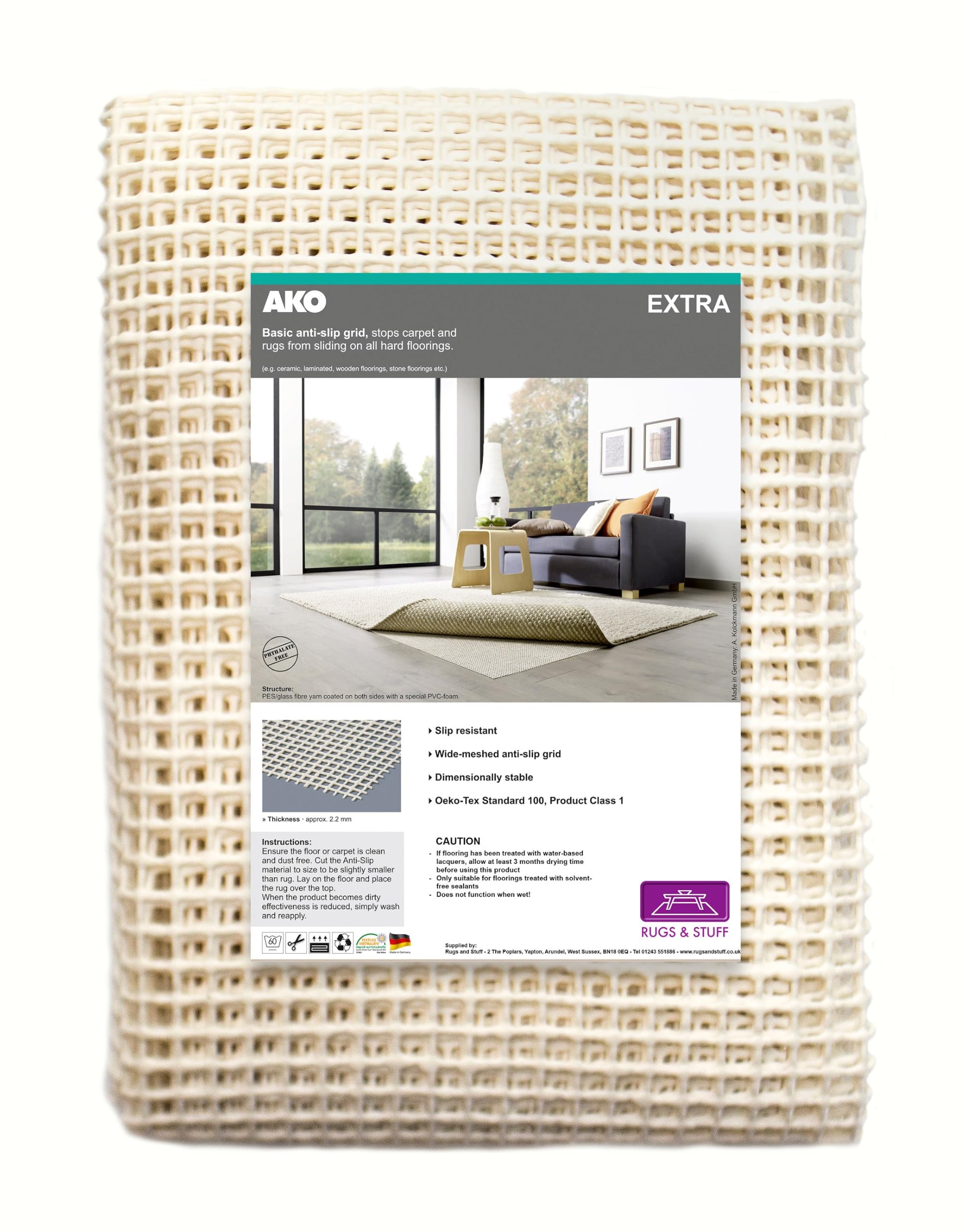 Rugs and Stuff, rete antiscivolo per tappeti, per pavimenti duri, plastica, Beige, 80 x 300cm