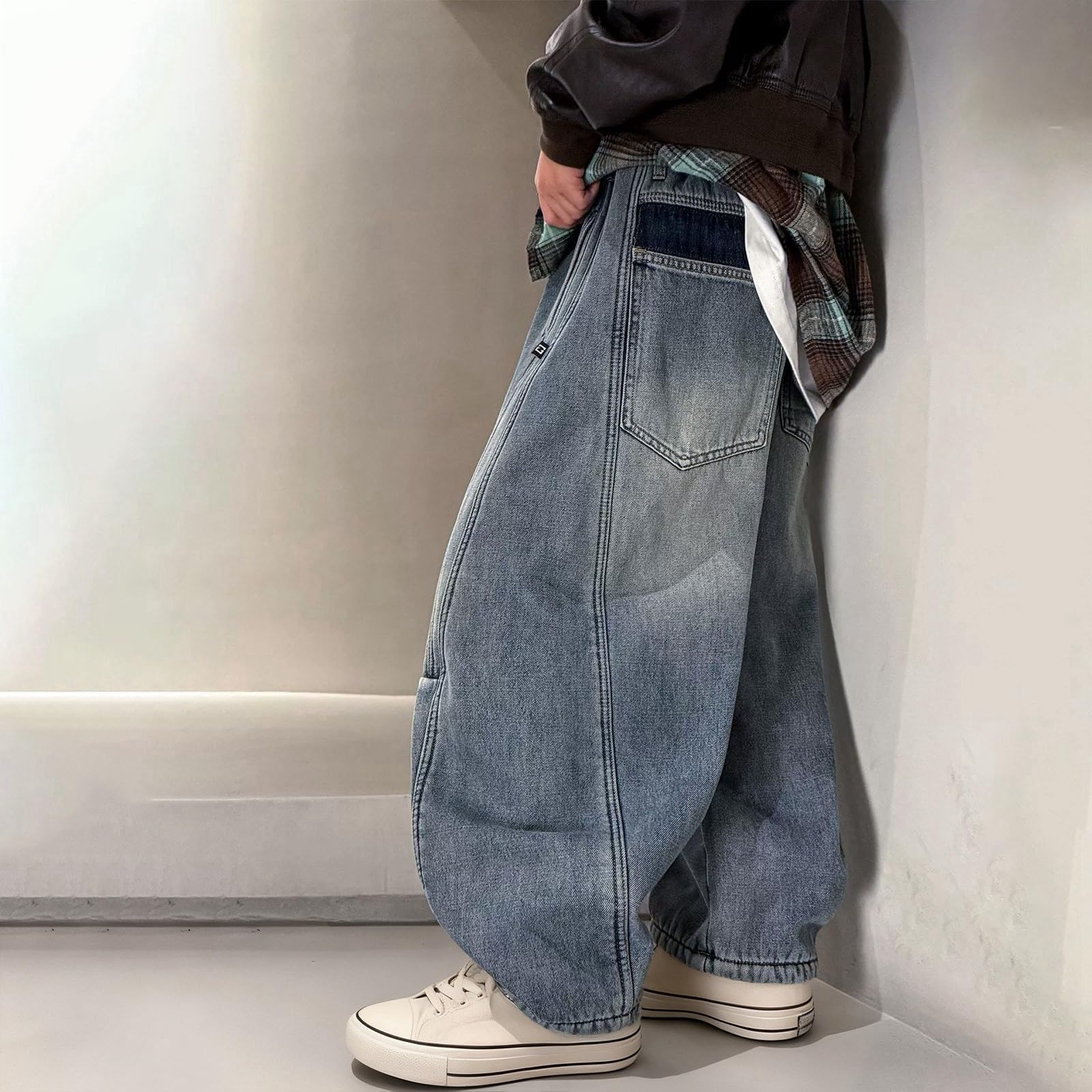 Generico Pantaloni Jeans Baggy Bambino,Pantaloni Termici Invernali Foderati in Pile per Bambini Morbidi E Caldi con vestibilità Comoda Ed Elasticizzata per Giocare All'Aperto