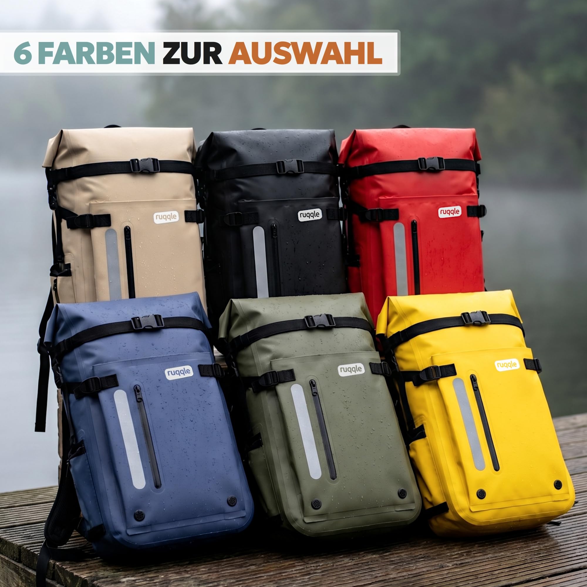 Ruqqle Wasserdichter Rucksack, vielseitig, wasserdicht Tasche, Dry Bag 20/30/45 l, mit 3 Außentaschen, komfortabel, RollTop, Strand, Boot, Kanu, Paddel, Kajak, Wandern, Camping, Angeln, Motorrad