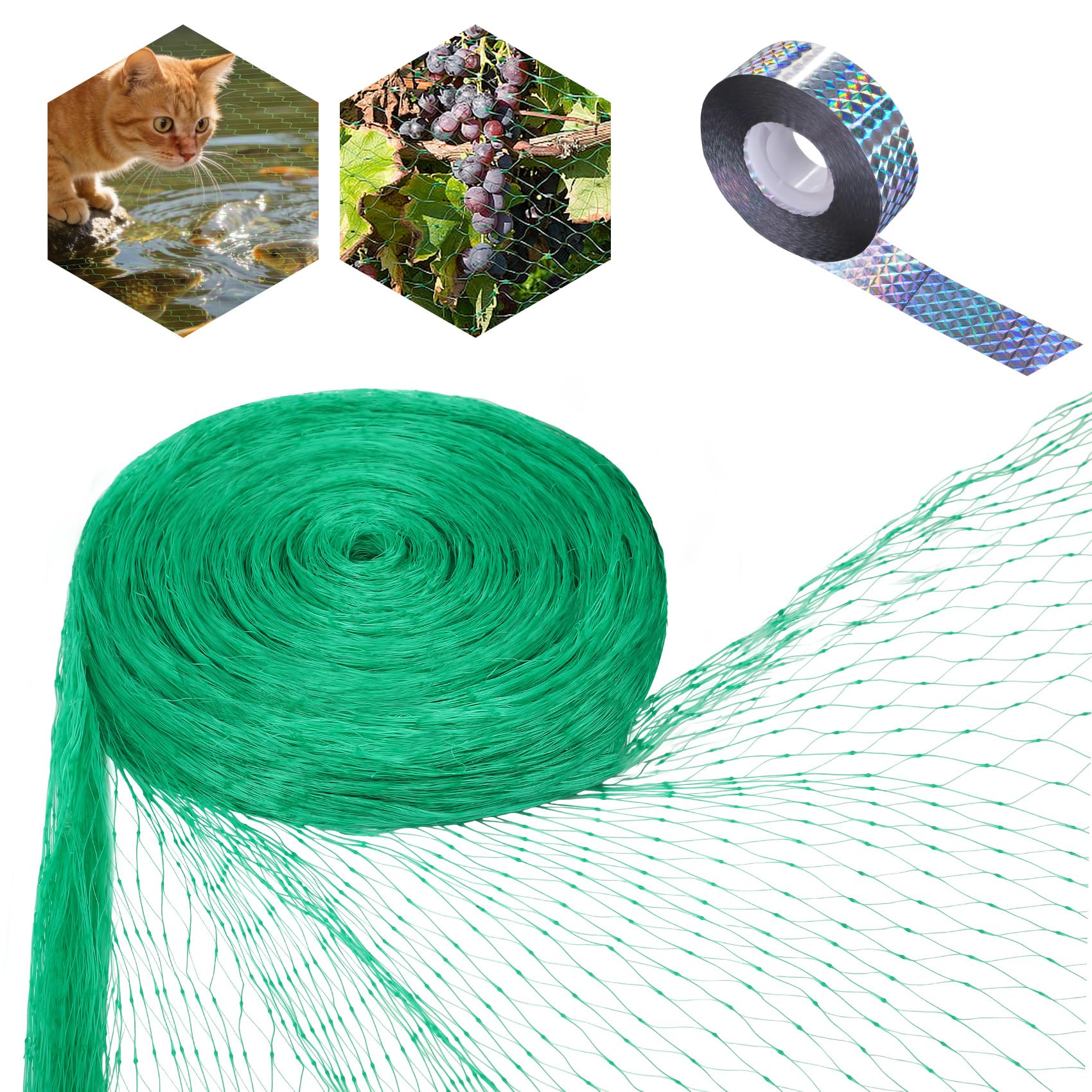 4m × 5m Garden Netting Mesh, Bird Netting for Garden Kit, with 2.4×80m Bird Repellent Tape, Veg Patch Fine Mesh for Fruit, Seeds Pond Cover, Plant Protection, Garden Mesh Fence, Strawberry Netting — image 1