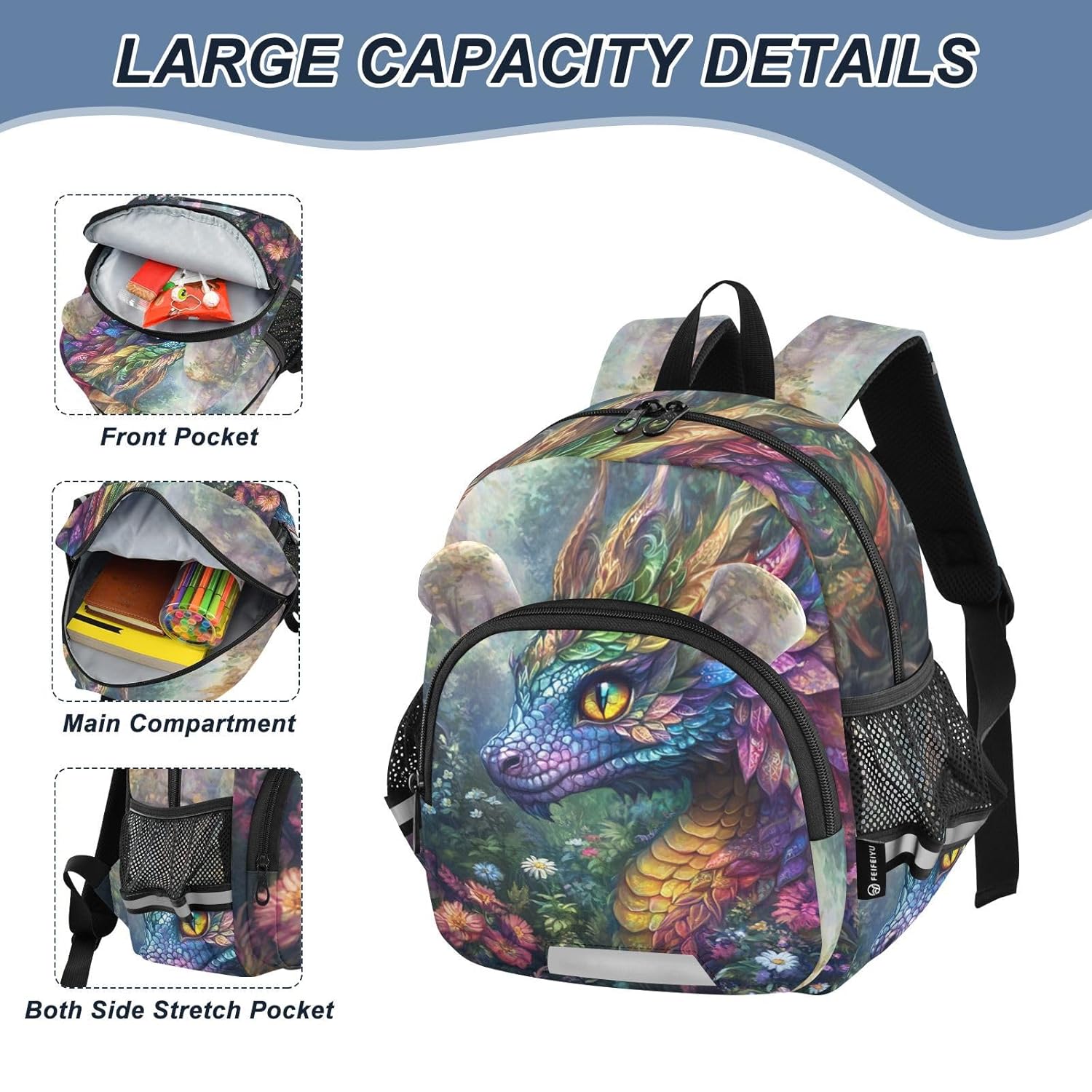 Floral Dragon Toddler Harness Backpack for Boys Girls 3-6 Years Kids Backpack with Anti Lost Safety Leash Baby Protection Backpack for Preschool Walking Travel