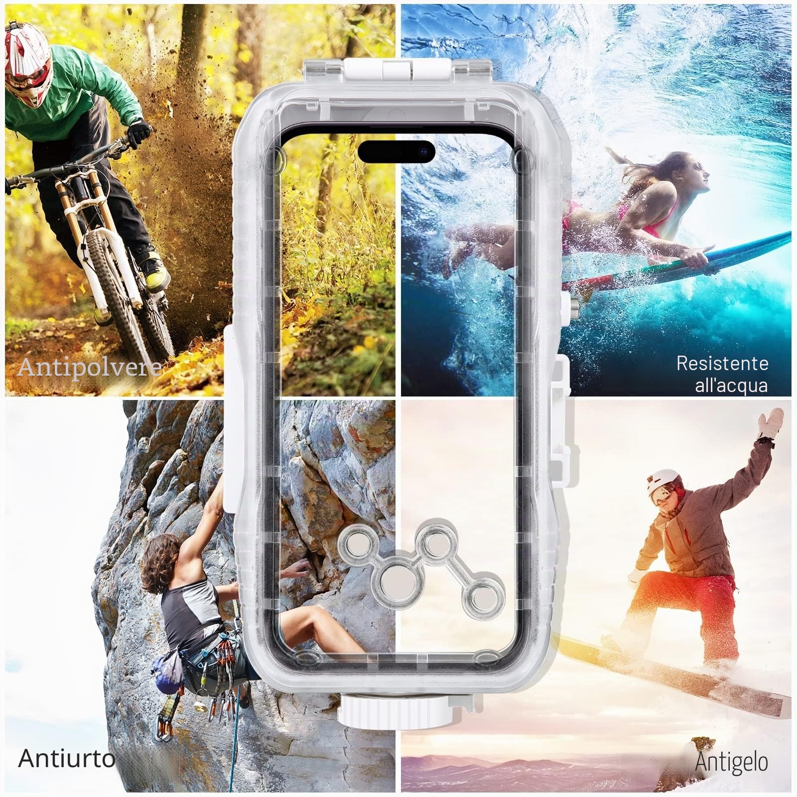 PULUZ Custodia impermeabile da 40 m per iPhone 14 Plus / 14 Pro Max / 13 Pro Max / 12 Pro Max / 11 Pro Max, per Surfing Snorkeling galleggiante foto video scattando custodia subacquea bianca