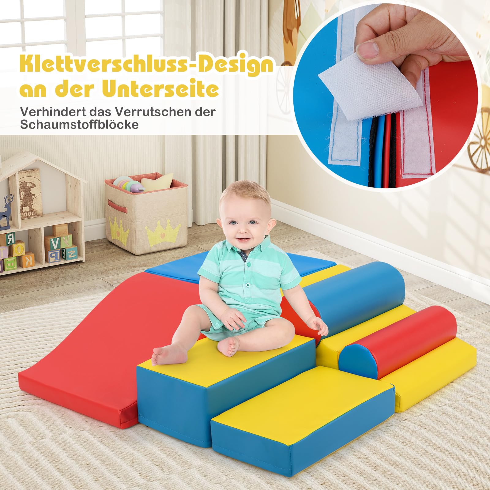 COSTWAY 7 TLG. Schaumstoffbausteine, Softbausteine zum Klettern & Toben, Riesenbausteine aus Schaumstoff, Großbausteine XXL Indoor für Kinder, Bunt