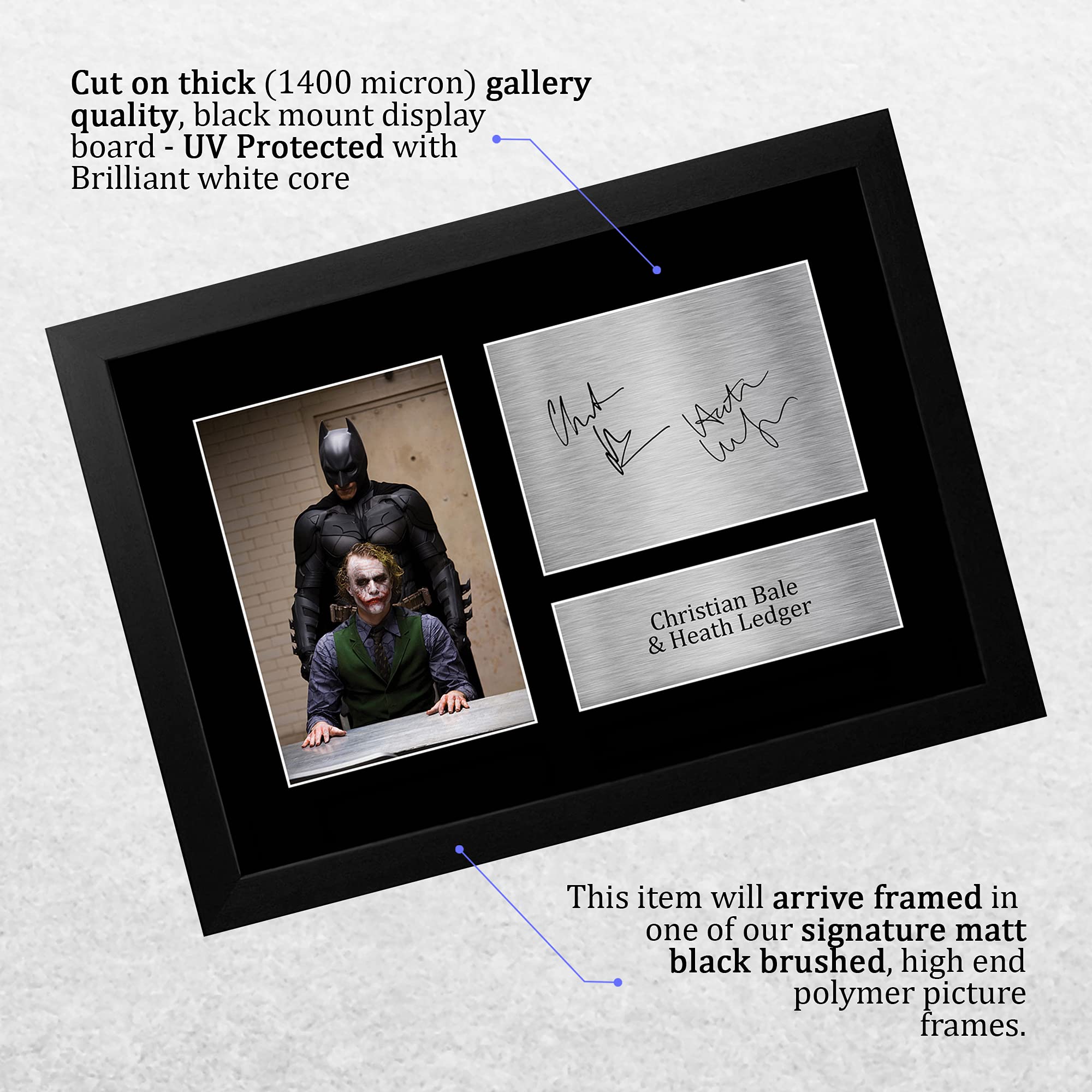 HWC Trading FR A4 Christian Bale & Heath Ledger The Dark Knight Joker Regali Stampati Autografo Firmato Immagine Per Gli Appassionati Di Memorabilia Di Film - A4 Framed