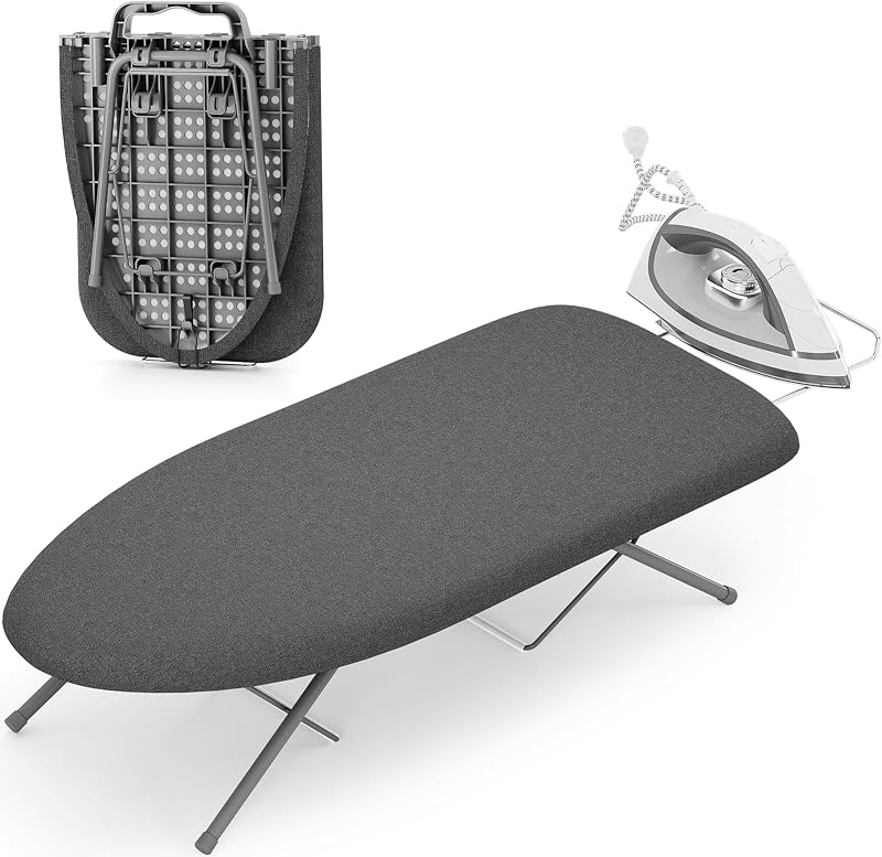 KINGBOARD Small Tabletop Ironing Board with Iron Rest 30x12 Black | Small Ironing Board with Non-Slip Feet, Portable Folding Iron Board with Heat Resistant Thicken Cover for Travel Small Space
