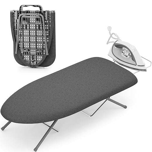 KINGBOARD Tabletop Ironing Board, Small Ironing Boards with Iron Rest, Folding Iron Board, Extra Thick Cover, Portable Tabletop Ironing Board with Non-Slip Feet, 30x12 Black