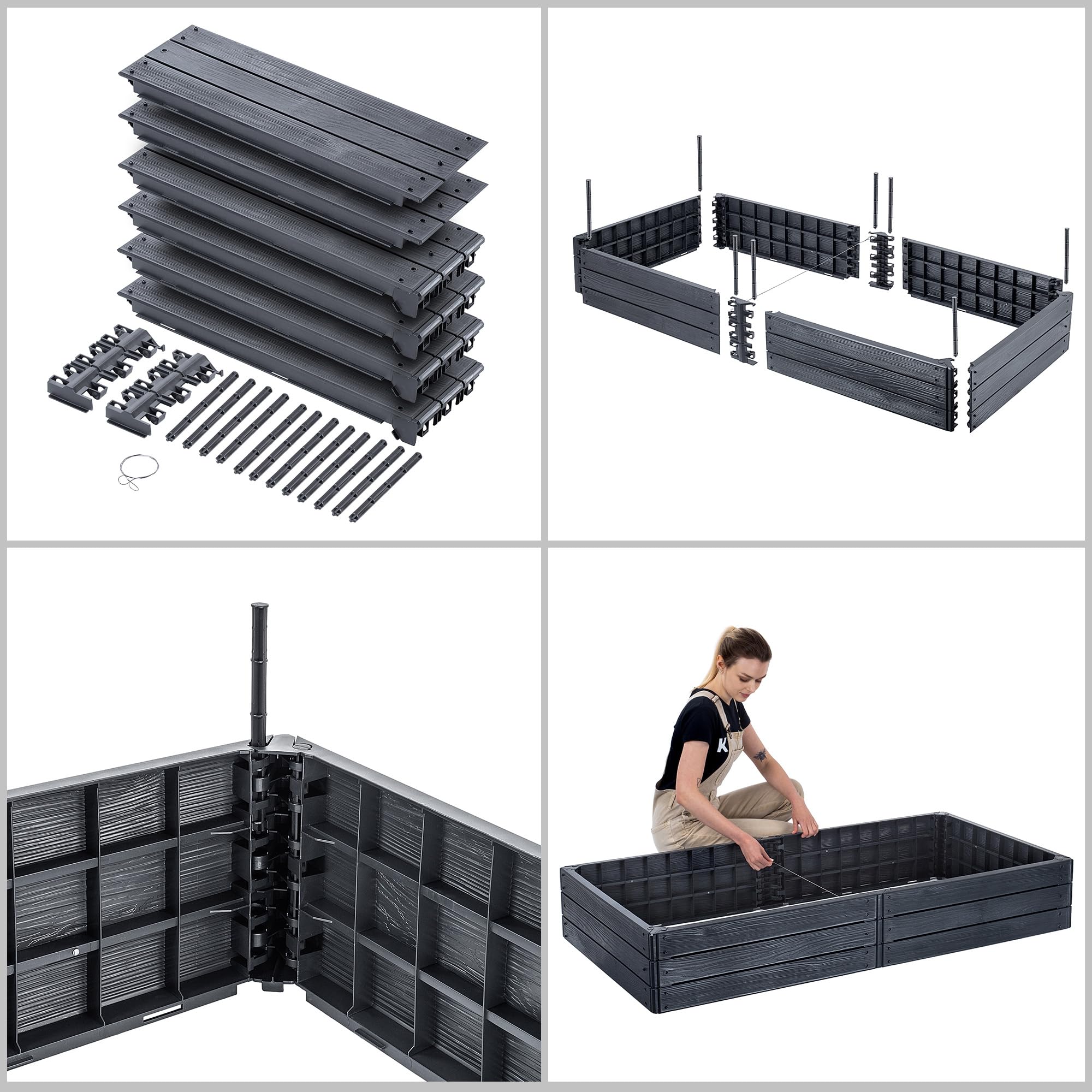 KADAX Jardín, arriate elevado, para el cultivo de verduras, flores y hierbas, macizos de hierbas, huertos, marco de plástico (rectangular antracita)