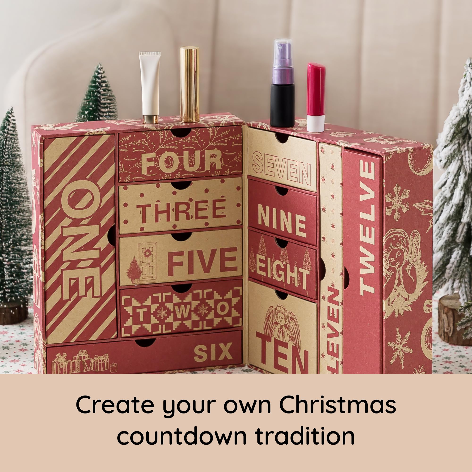 Soul & Lane Calendario de Adviento vacío de 12 días de Navidad para llenarlo, cajas de Adviento rellenables de cartón reutilizable de 12 días de Navidad, calendario recargable en blanco