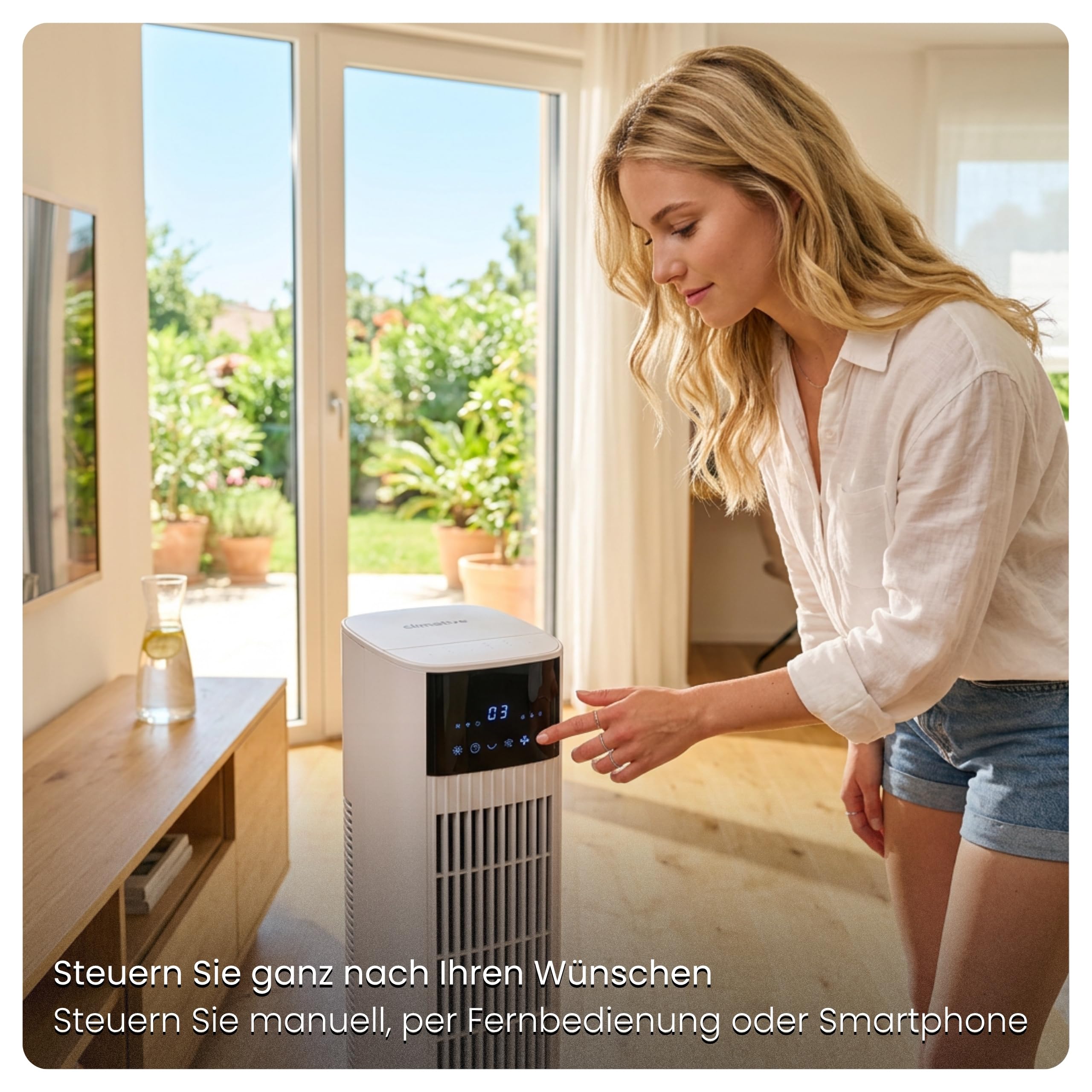 Ventilator mit Wasserkühlung CoolAir, WiFi, 5L, 2x Kühlakkus, 65W, Oszillation, Cooler Fan, Verdunstungskühler, Turmventilator mit Kühlung, Luftkühler, Standventilator, Raumkühler