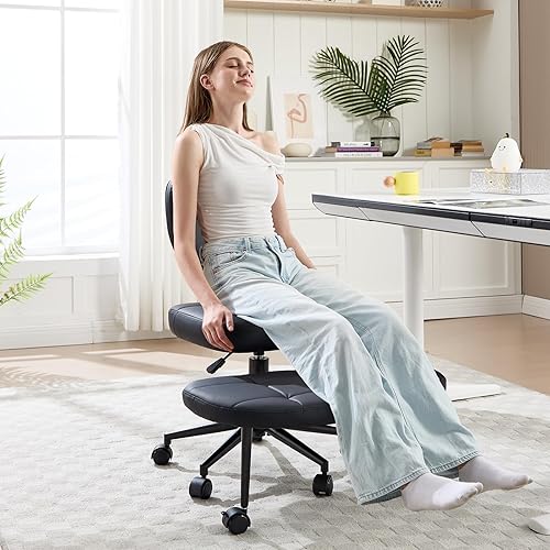 Miniatura 7 de Silla de oficina con patas cruzadas, silla de escritorio ergonómica cruzada con ruedas de freno, silla de escritorio para oficina en casa con altura