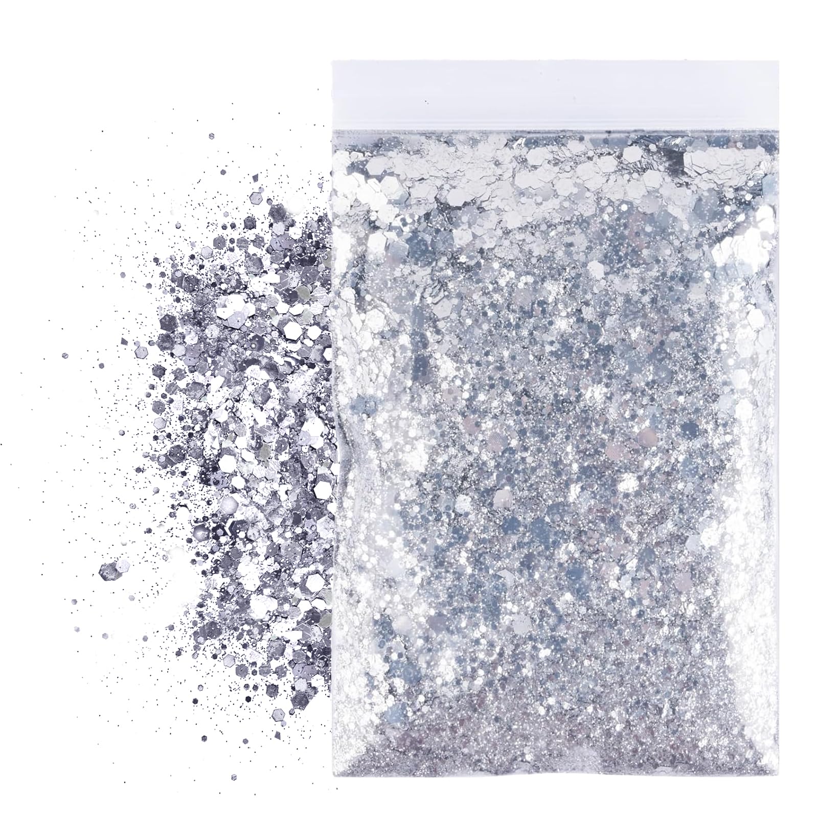 MHDUYEG 50g Purpurina Glitter Purpurina Cara Purpurina en Polvo Plateada Lentejuelas Purpurina en Polvo Purpurina para Manualidades Purpurina en Polvo para Festivales de MúSica, Disfraces, Fiestas