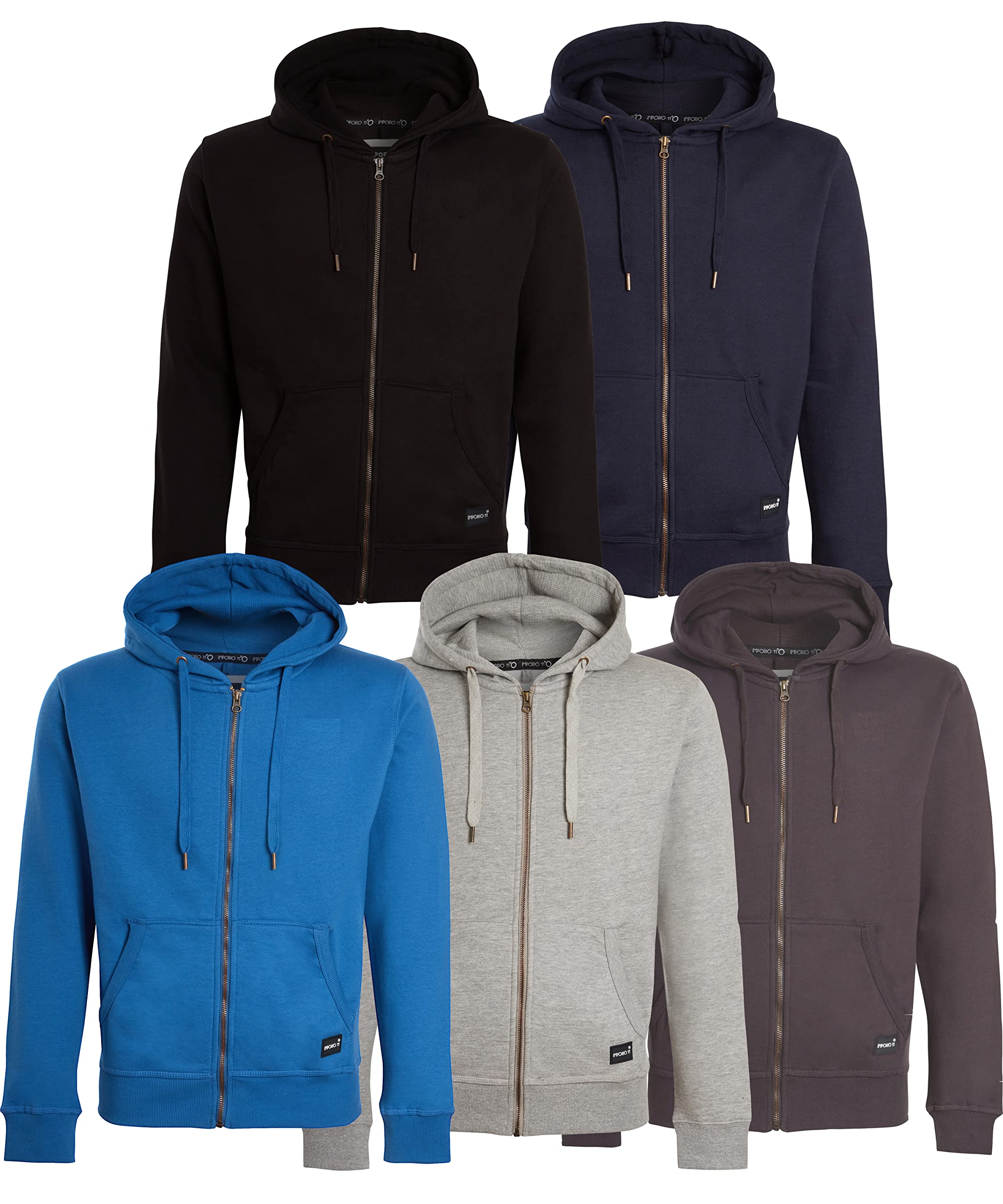 Imporio 11 Felpa Con Cappuccio Uomo Americano Pianura Pile 330gsm: Originale Classica Con Zip, Tasca, Taglie S-3XL
