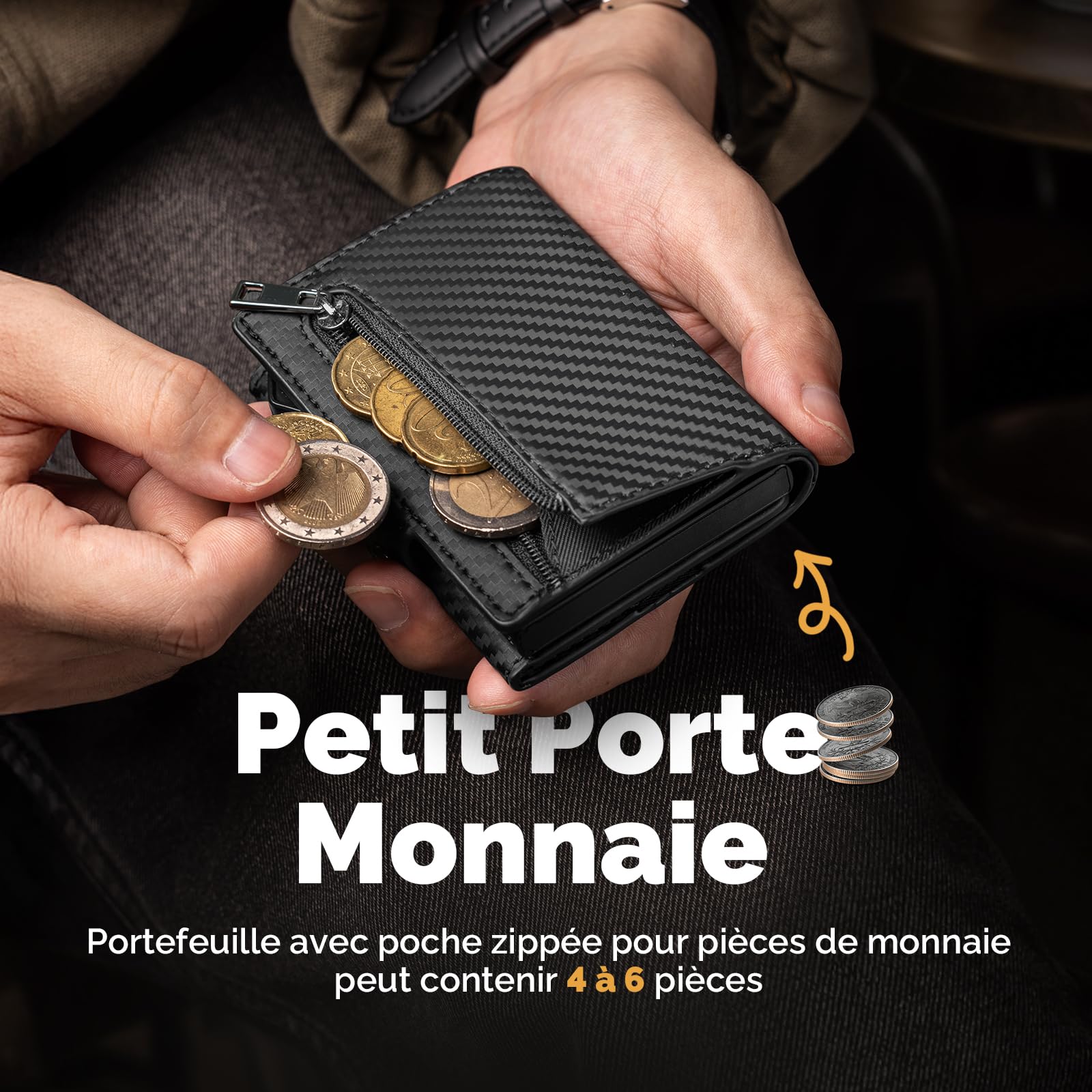 YESIIW AirTag Portefeuille pour Homme avec Blocage RFID, Compact Air Tag pour 12 Cartes, Porte-Monnaie Pop-up avec Compartiment à Monnaie et 2 fenêtres d'identité, Noir Carbone