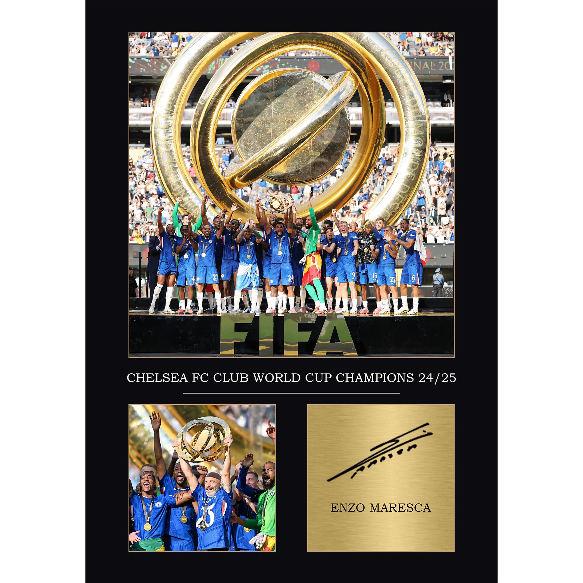 Signed Chelsea Club World Cup Winners A4 Poster Chelsea Gifts For Boys Iconic Football Wall Art for Blues Fans & Collectors Chelsea FC Gifts (Framed)