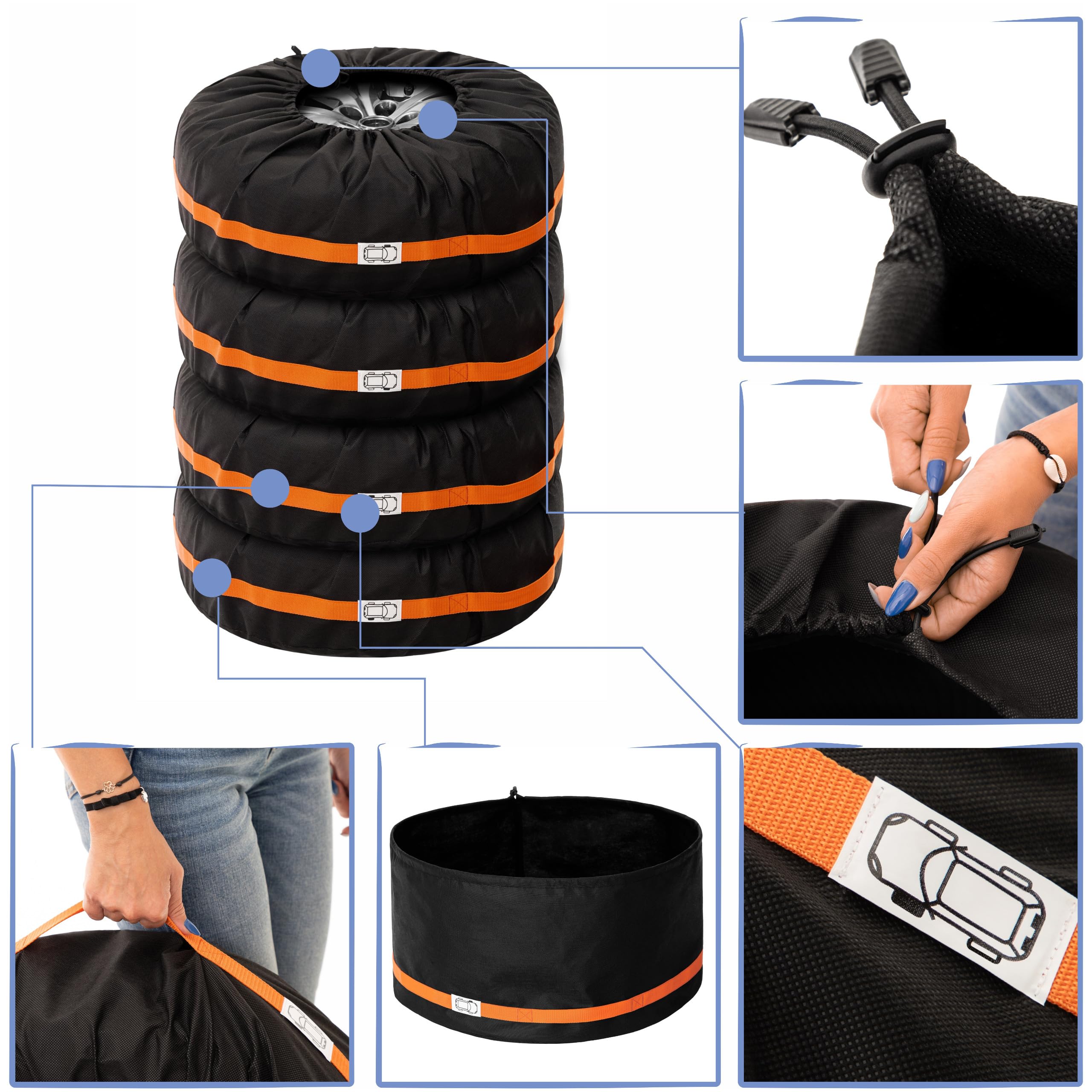 PillowPrim Set Reifentüten Reifentaschen 75x75cm 4 TLG. bis 20 Zoll - Wasserdicht Staubdicht Saisonale Reifenhülle - für sauberen Transport und sichere Aufbewahrung - Schwarz