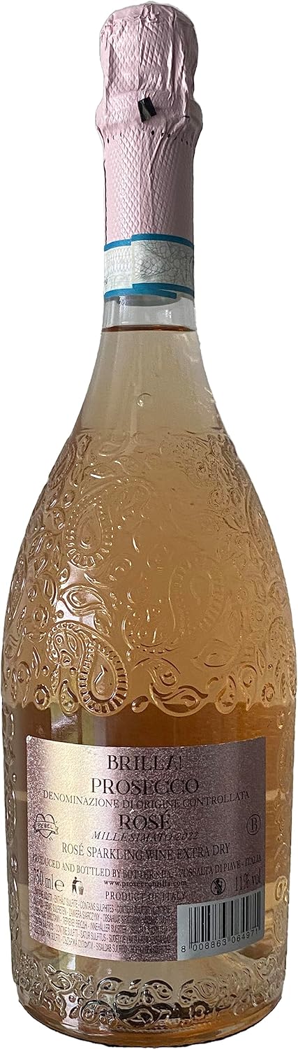 Brilla Prosecco Doc Rose Brilla Fruttato Ottimo per Aperitivo, Made In Italy (Veneto), Bottiglia 750 Ml, Alcol 11% - Immagine 2