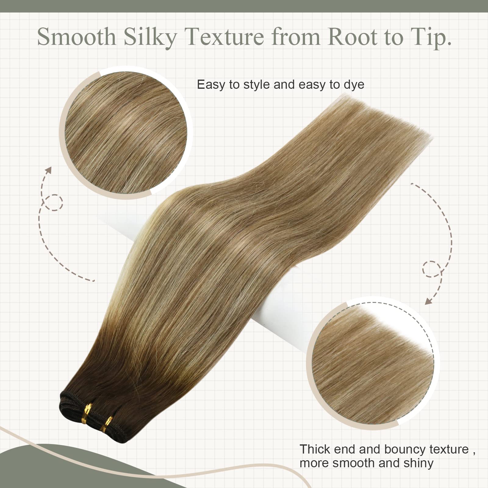 Fshine Extension Capelli 30CM 80g Extension Capelli Veri Tessitura Castano Scuro A Castano Cenere Con Highlight Del Biondo