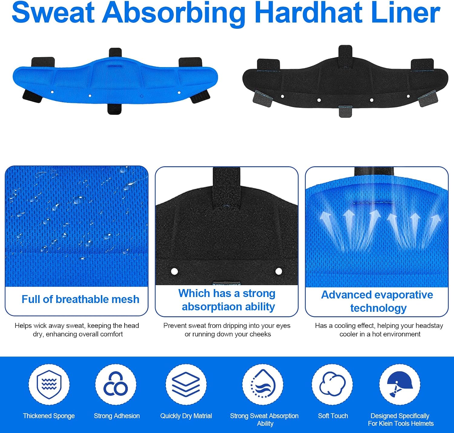 Hard Hat Sweatbands, Sweat Band for Safety Helmet, Washable Reusable Hardhat Sweatband Cooling Liners Air Cushion Hard Hat Accessories, Suspension Sweat Band for Safety Helmet - Moisture Wicking 3 PCS