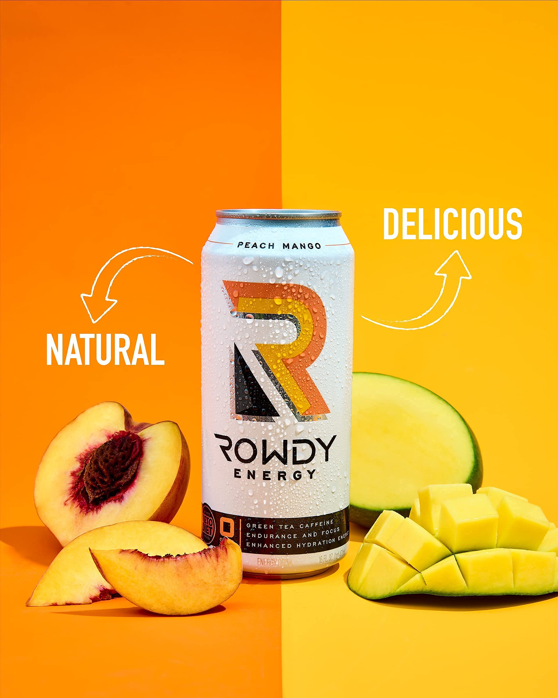 Rowdy Energy Drink, Sugar Free, Peach Mango, 16 fl. oz. (12 Pack