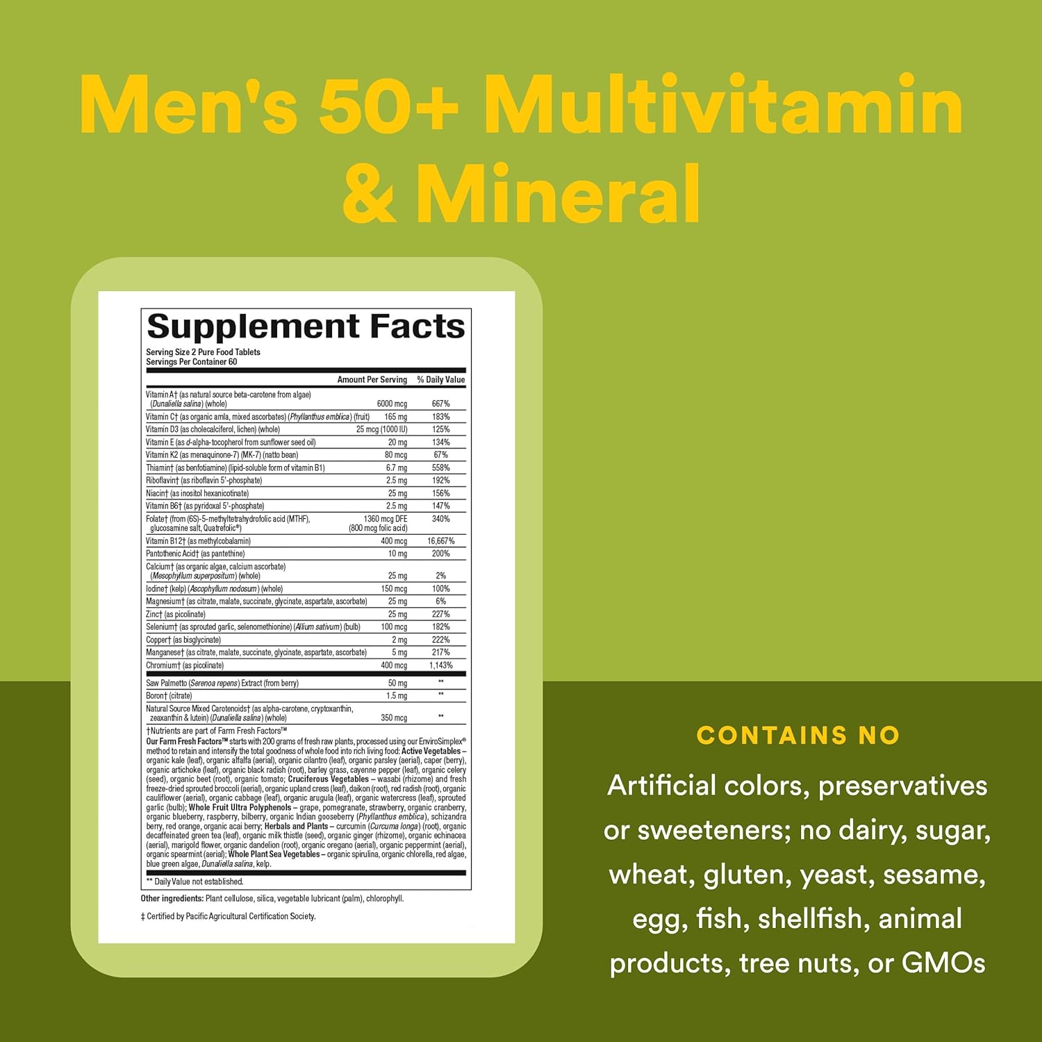 Natural Factors Whole Earth & Sea Men's 50+ Multivitamin & Mineral - Daily Nutritional Support Multivitamin - Supports Brain Health & Immune System Function - Vegan - 120 Tablets (60 Servings) - Image 5