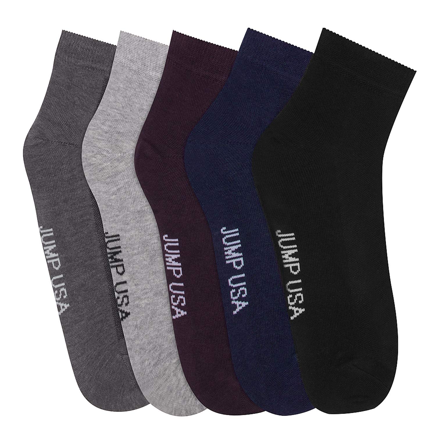 JUMP USAMen's Ankle Length Bamboo Cotton Socks - Pack of 5 | Men Casual Socks for Everyday Wear - Sweat Proof, Quick Dry, Padded for Extra Comfort | Color - Navy Blue/Grey/Black