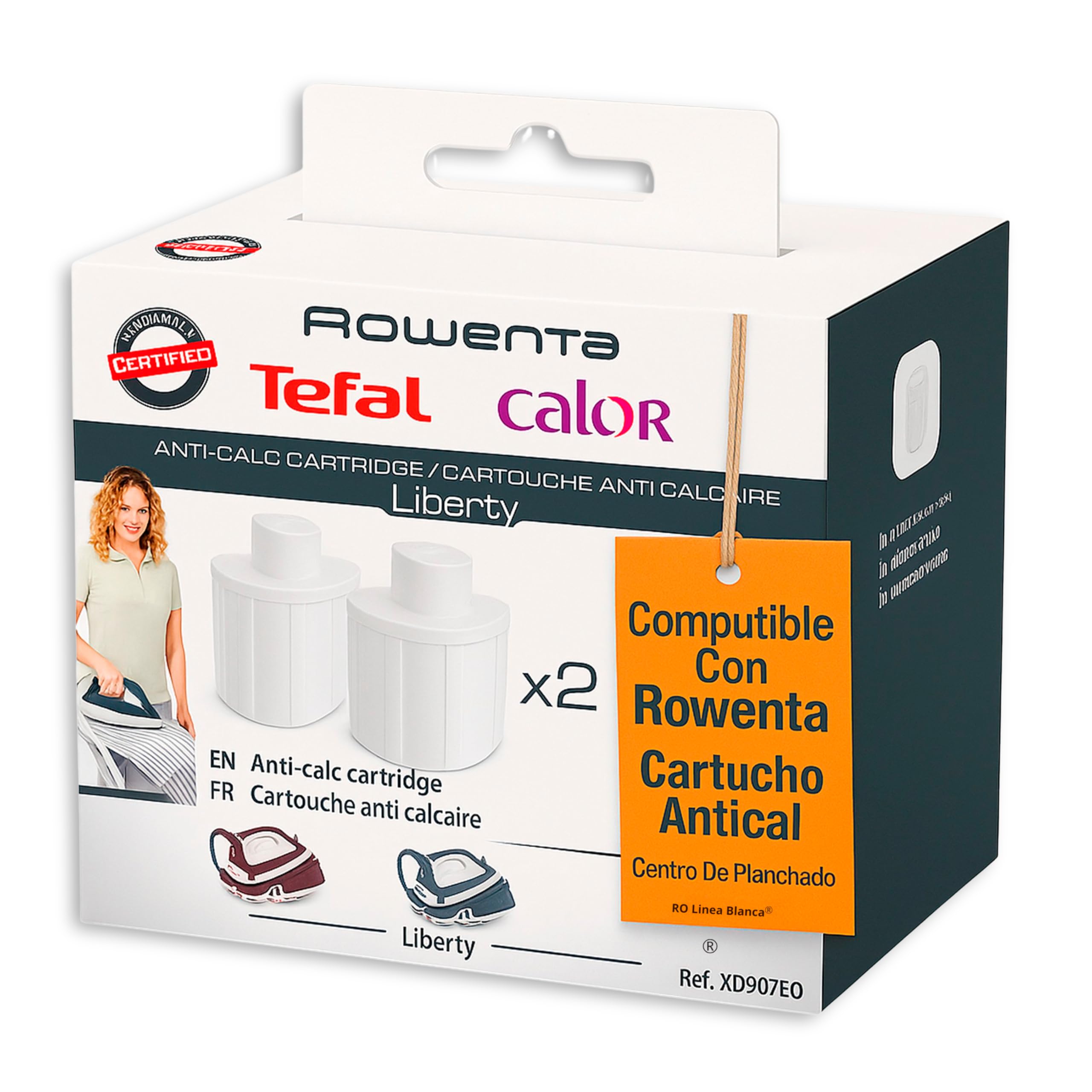 RO Linea Blanca ® Cartucho Antical Compatible Con Rowenta Tefal Calor Liberty Powersteam Centro De Planchado Generador De Vapor Xd9070E0 Juego De 2 Filtros Repuesto Descalcificador Blanco