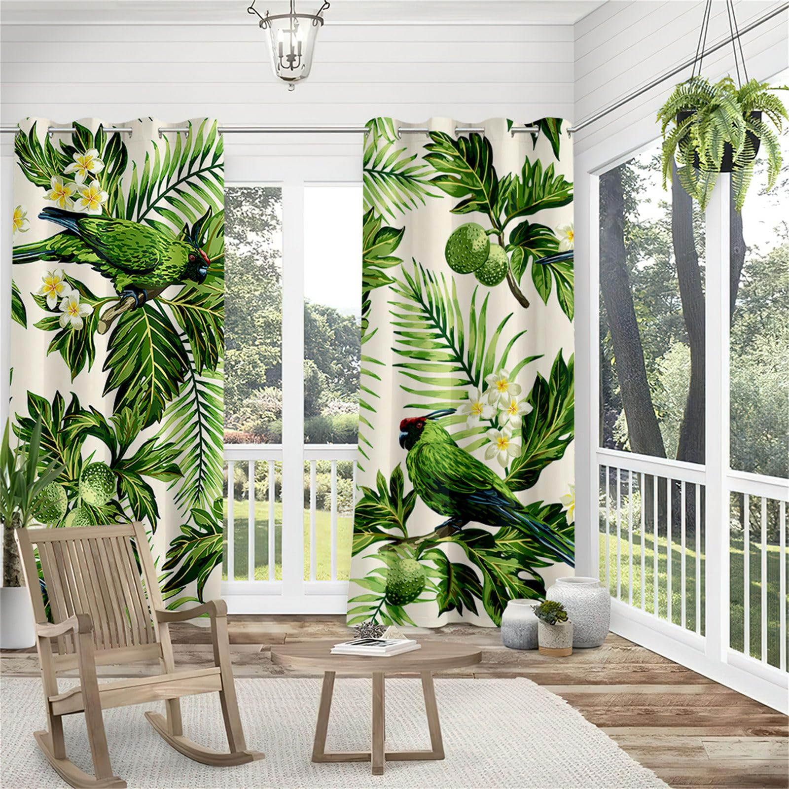 Hiseng Rideaux Extérieur Imperméable, Motif Plante Feuilles 3D Rideau Occultant Isolant Thermique 2 Pieces Rideau d'Extérieur pour Pergola Terrasse avec Oeillet (137x243cm,Plumeria)