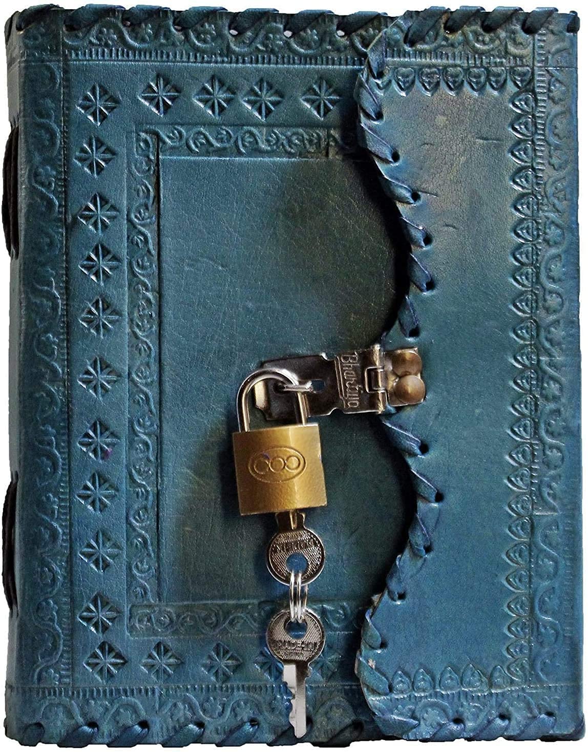 Handmade Paper Diary Handmade Leather Bound Journal Regular Diary/Personal Memoir for Men and Women with Lock and Key (Ocean Blue)