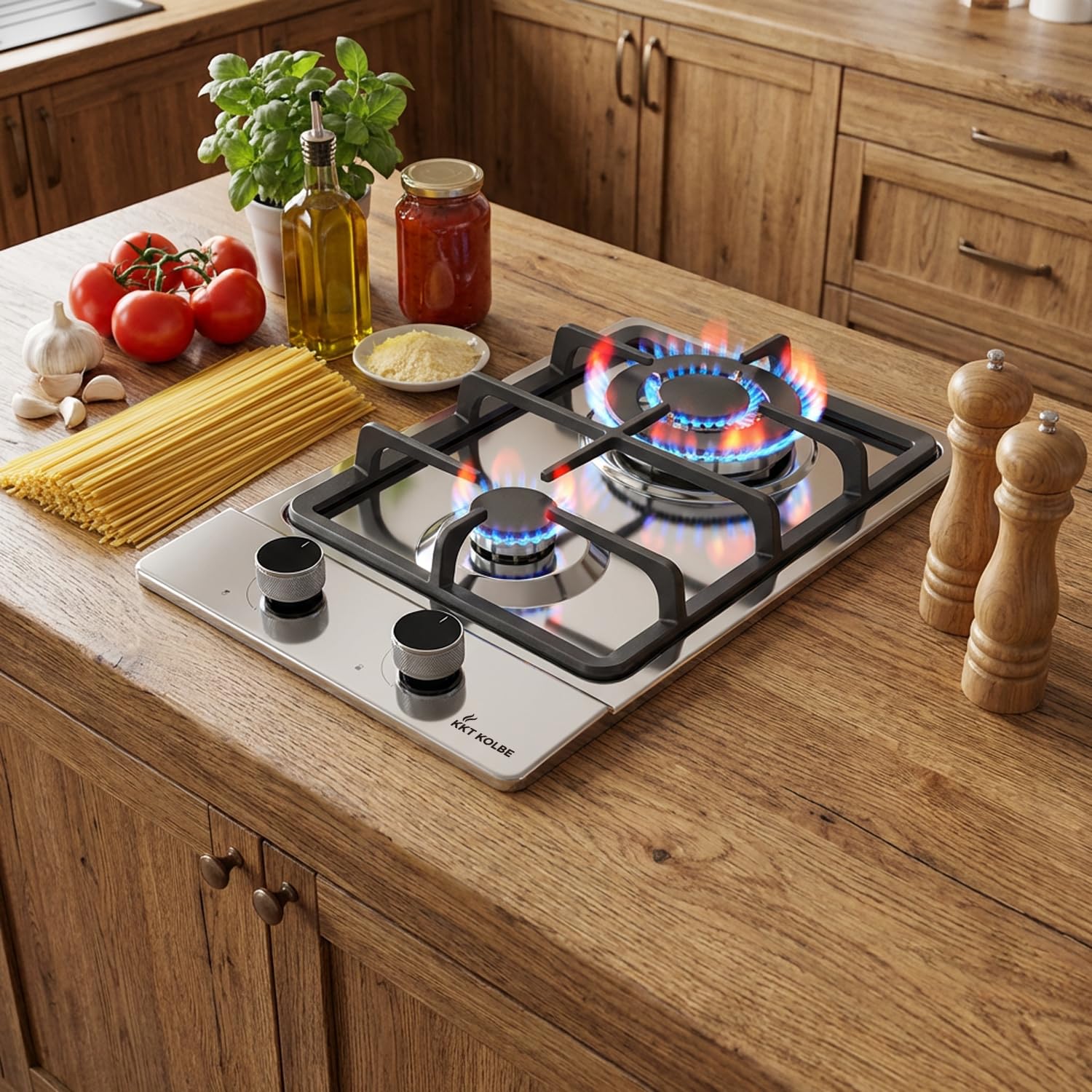 KKT KOLBE Gaskochfeld 29 cm 4,4 kW 2 Flammig Autark Wok-Zone Edelstahl G302ED