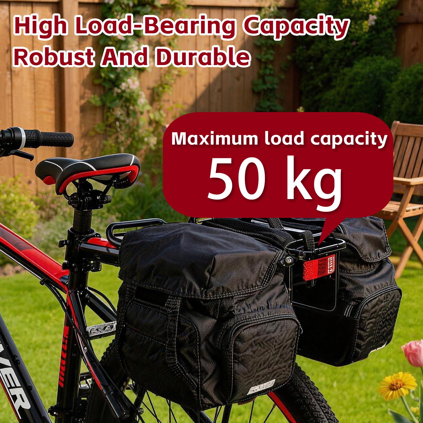 Portapacchi per Mountain Bike, Portapacchi Bici Alluminio Universale Regolabile, Capacità Portata Massima 50 kg, Carrier Rack con Riflettore 24–29 Pollici, Installazione Rapida