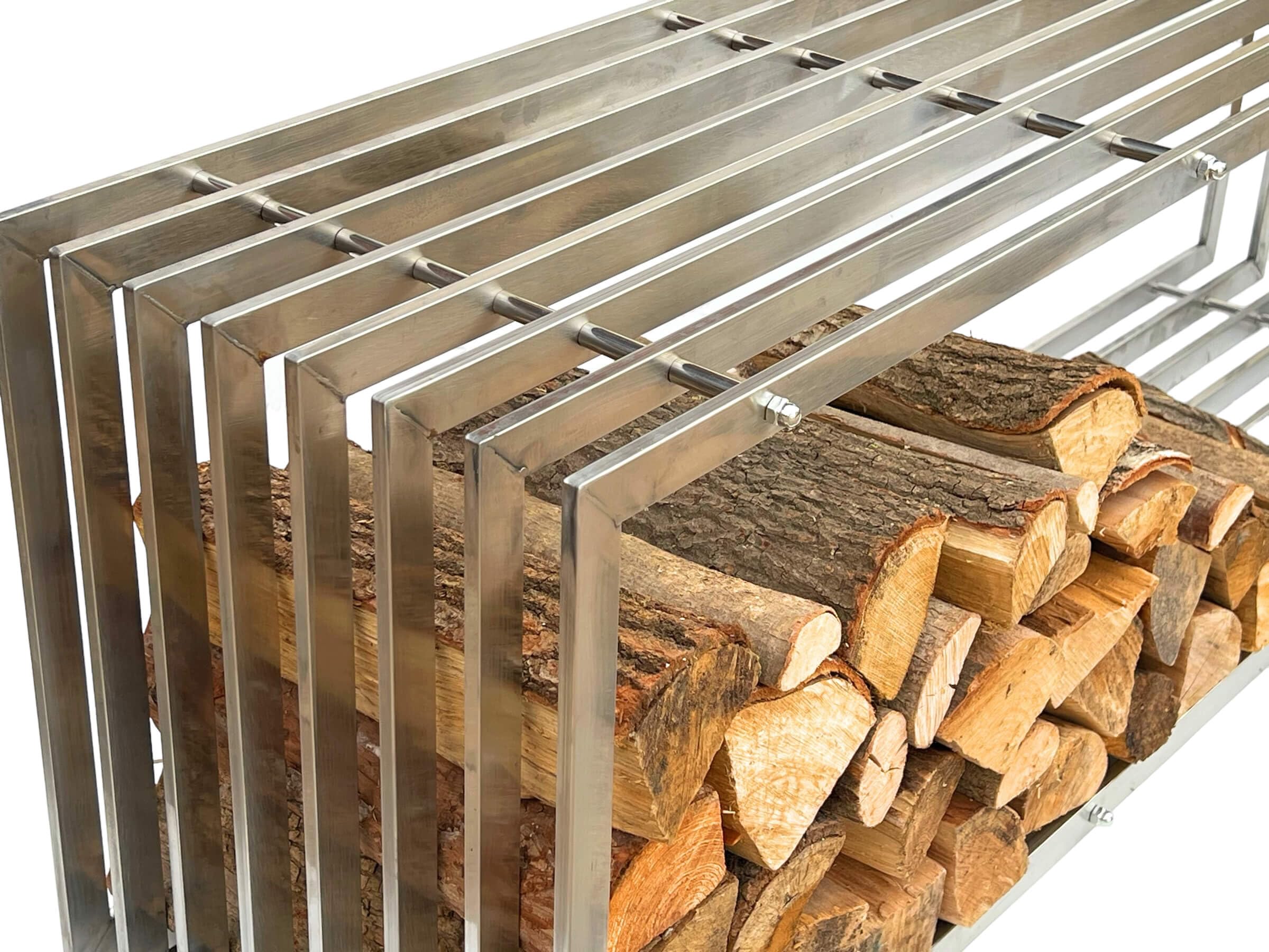 DanDiBo Kaminholzregal Innen Edelstahl Metall Kaminholzständer 96429 Brennholzregal 150 cm Holzkorb Kaminholzhalter