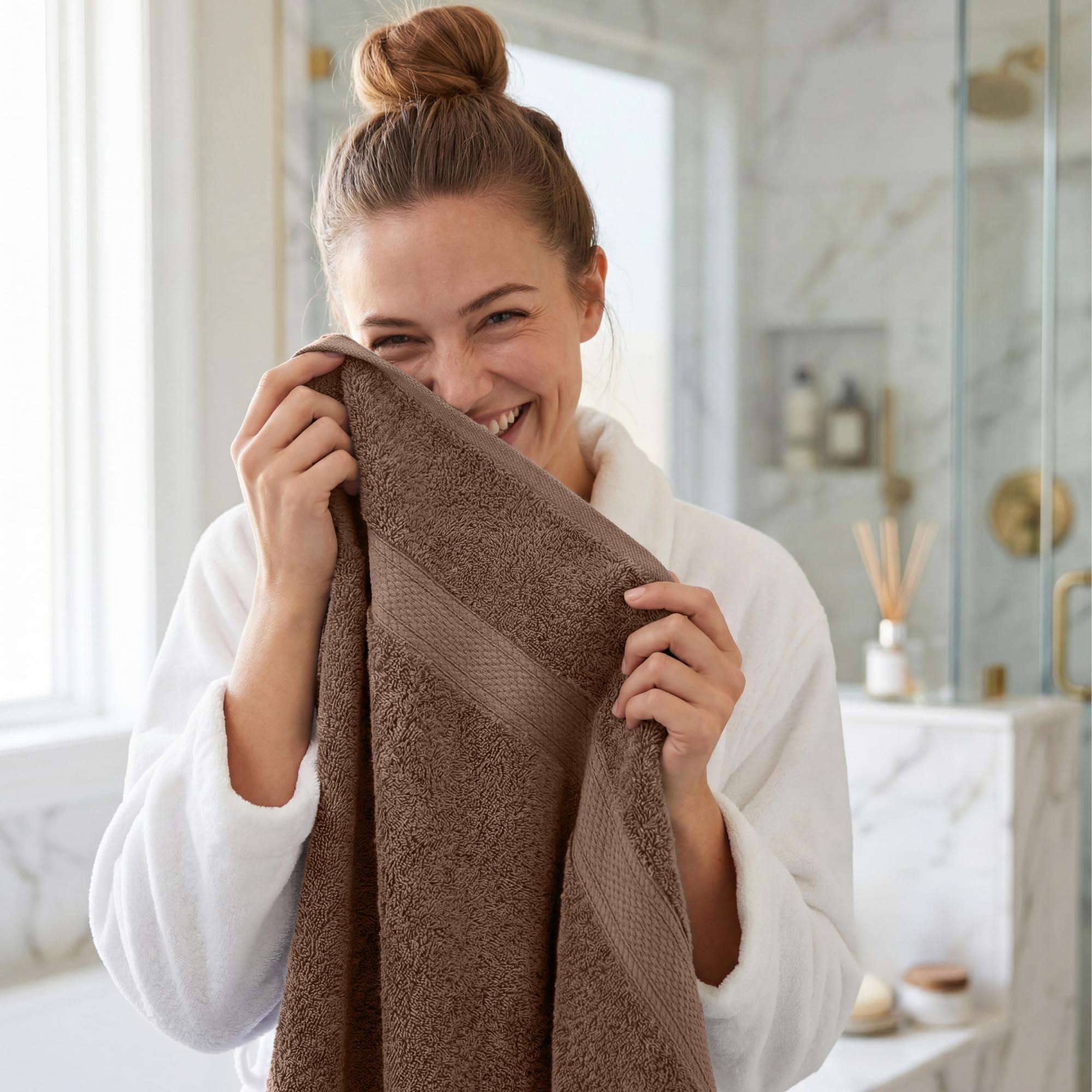 Superior Juego de 4 toallas de baño de algodón egipcio, toallas de lujo ultrasuaves, esenciales de felpa gruesa, absorbentes, pesadas, baño de invitados, hotel, spa, baño en casa, artículos básicos de