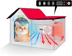 Quarto com ar condicionado para animais de estimação, casa dobrável para animais de estimação com função de aquecimento e resfriamento, forte, fácil de montar, com modos de refrigeração, aquecimento