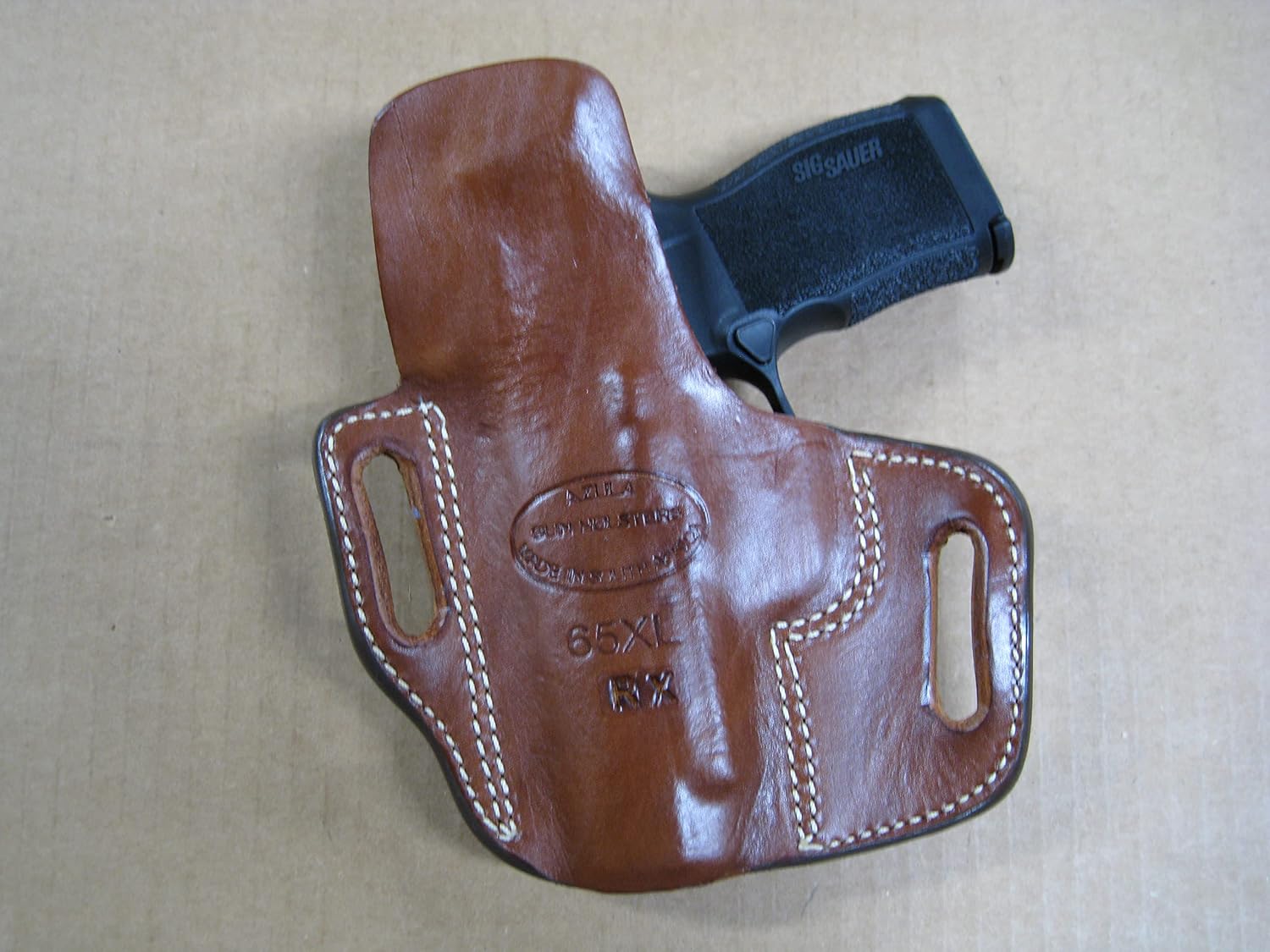 Azula OWB Leather 2 Slot Molded Pancake Belt Holster for Smith & Wesson S&W M&P Shield 380 EZ, M&P Shield 9 EZ, Equalizer 9mm, S&W EZ with Optic, TAN Right Hand