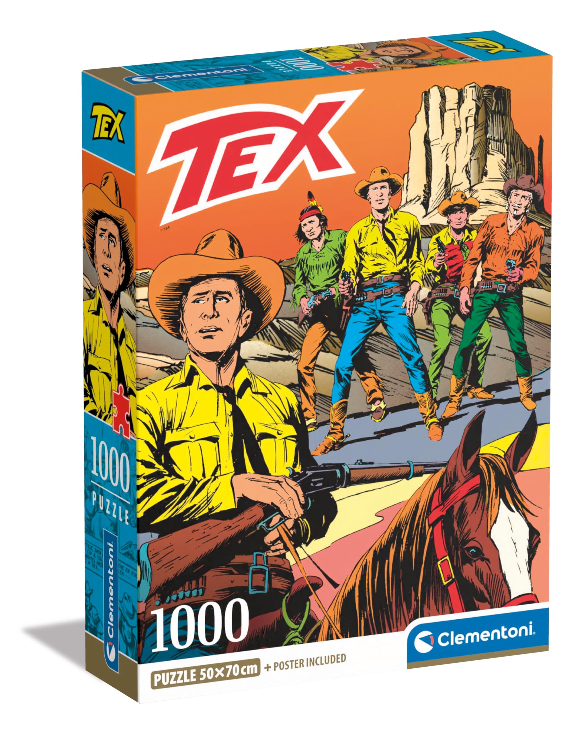 Clementoni - Jigsaw Puzzle 1000 Pieces Comics for Adults and Teenagers, Tex Illustration with Poster Included, Special Series, Gift Idea for Men and Women, Made in Italy, 50 x 70 cm, 39840