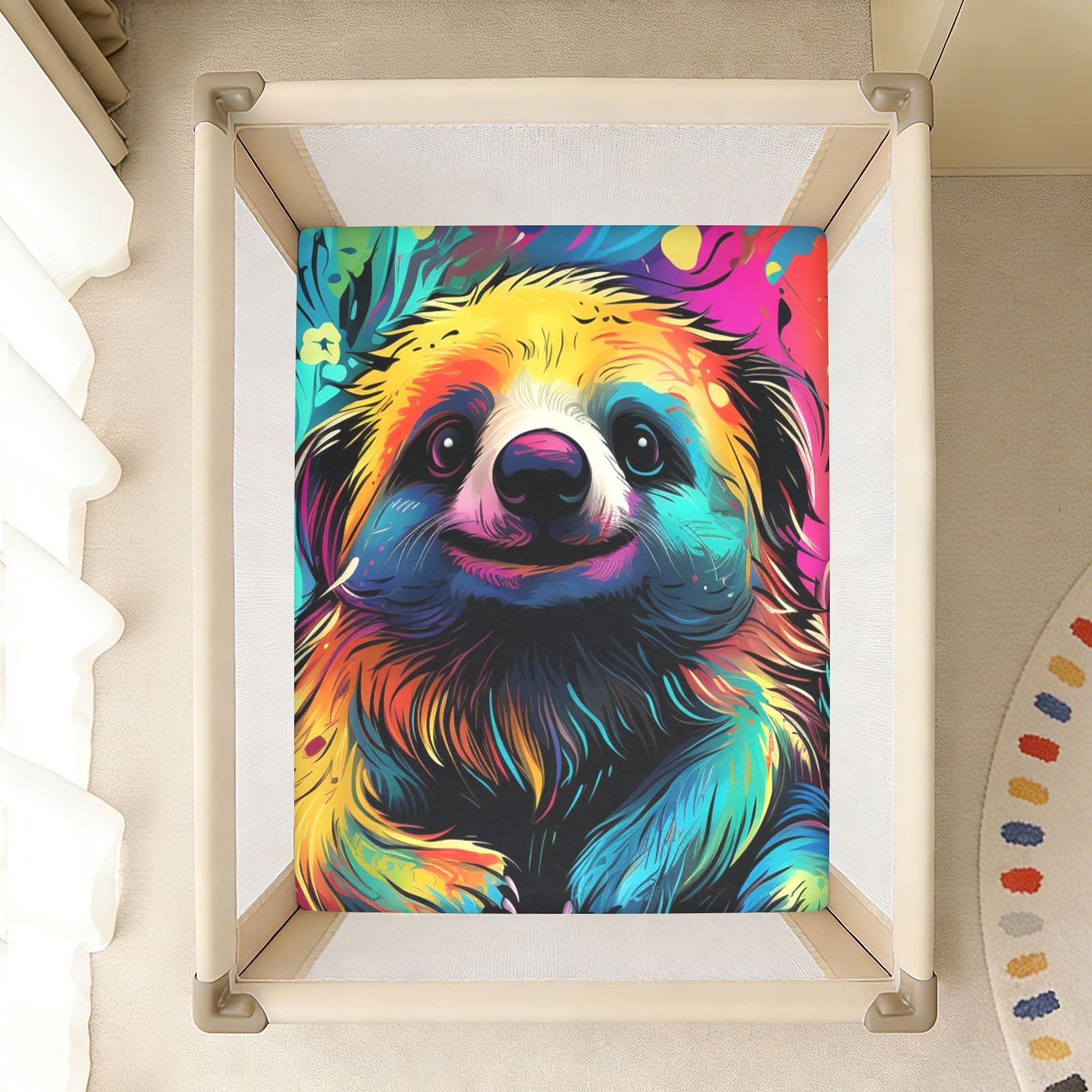 Colorido Oso Perrito Sábana de Cuna para Niños Pequeños,Sábanas de Algodón Suave para Bebés Aptas para Colchón Corralito