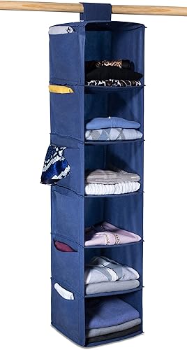 Miniatura 1 de Organizador de ropa para colgar en el armario con 6 estantes color azul Algodón Azul marino Paquete de 1