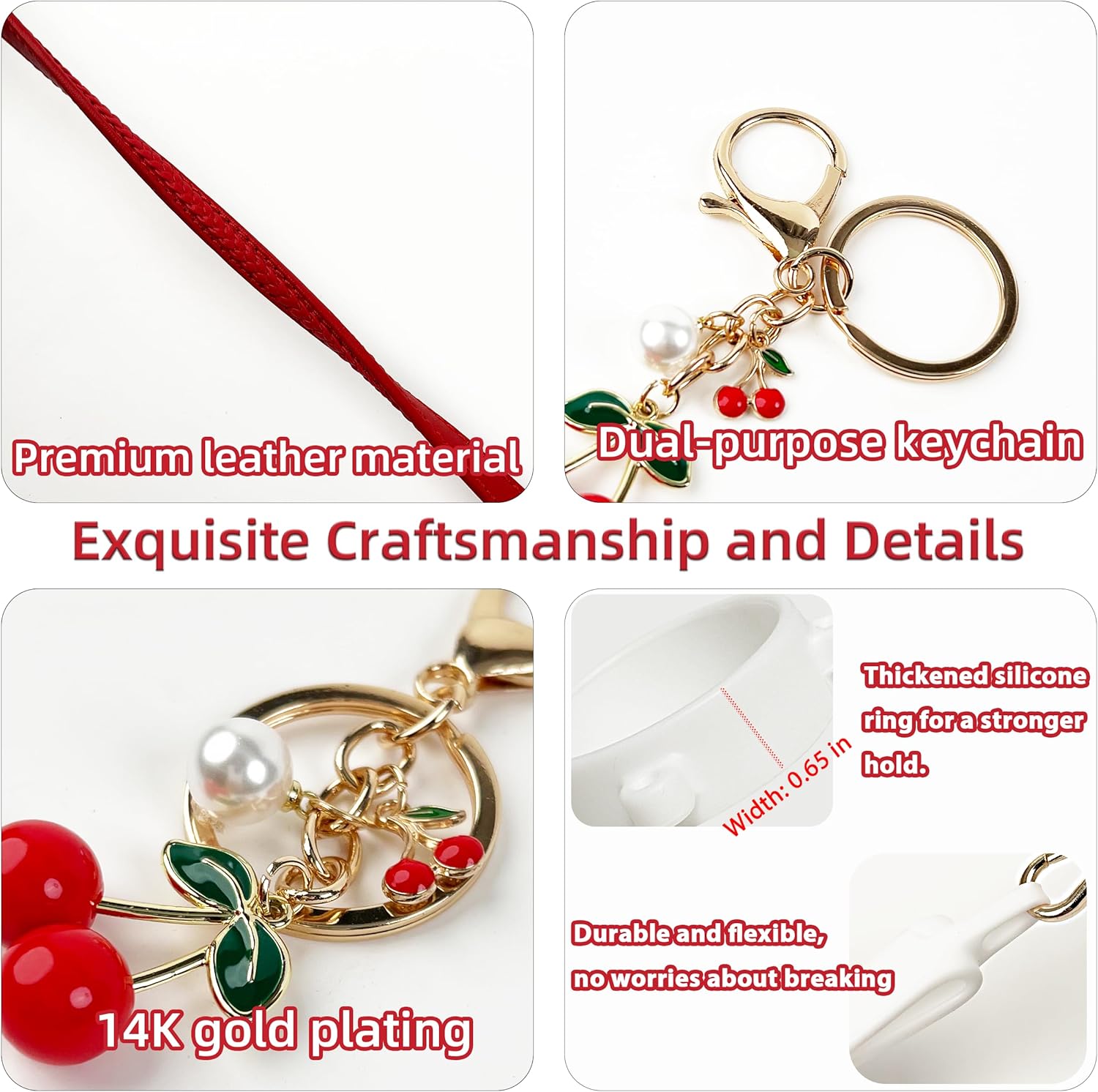 Handle Strap and Cherry Charm Set for Owala Water Bottle 24 oz, 32 oz, 40 oz, Owala Kids, Owala Coffee Tumbler, Owala FreeSip – Includes Handle Strap, for Owala Accessories & Stanley Cup Accessories - Image 4