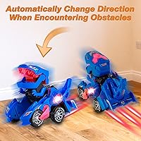 Vista 2 de Hirger Juguete de Coche Dinosaurio Transformable para Niños, Juguetes de Camión Monstruo Auto Transformador con Luz y Sonido para Niños Pequeños