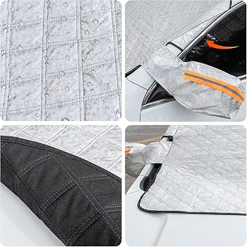 Car Windshield Cover & Sun Shade | Premium All-Season Ultimate Protection Against Ice, Snow, Frost, UV Rays, and Heat | Secure Anti-Theft Universal Fit (Large)