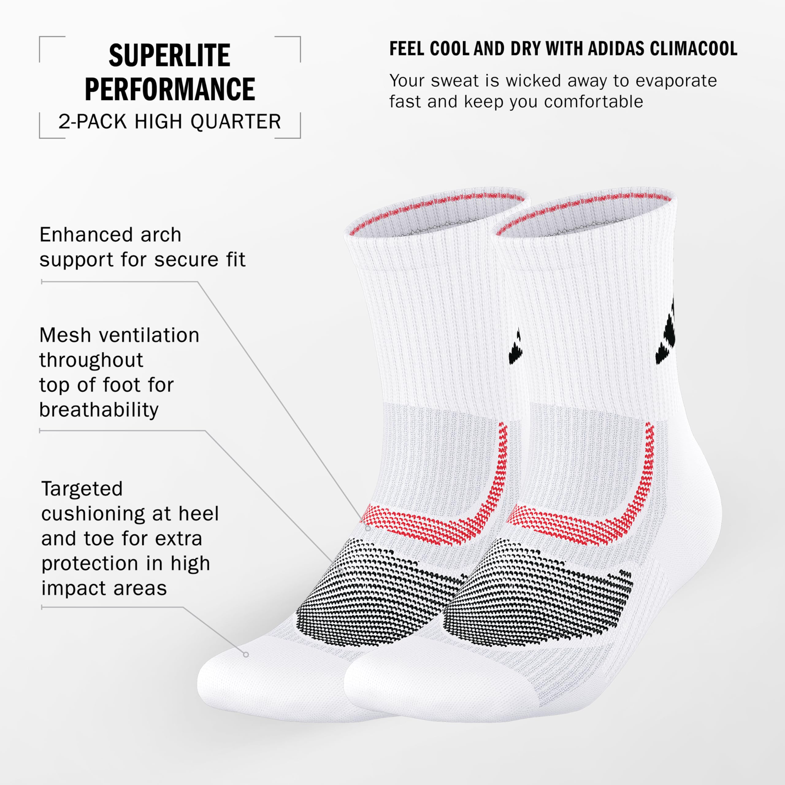 adidas Unisex Superlite Performance High Quarter Running Socks (2-pair) High Quarter Socke (2er Pack)