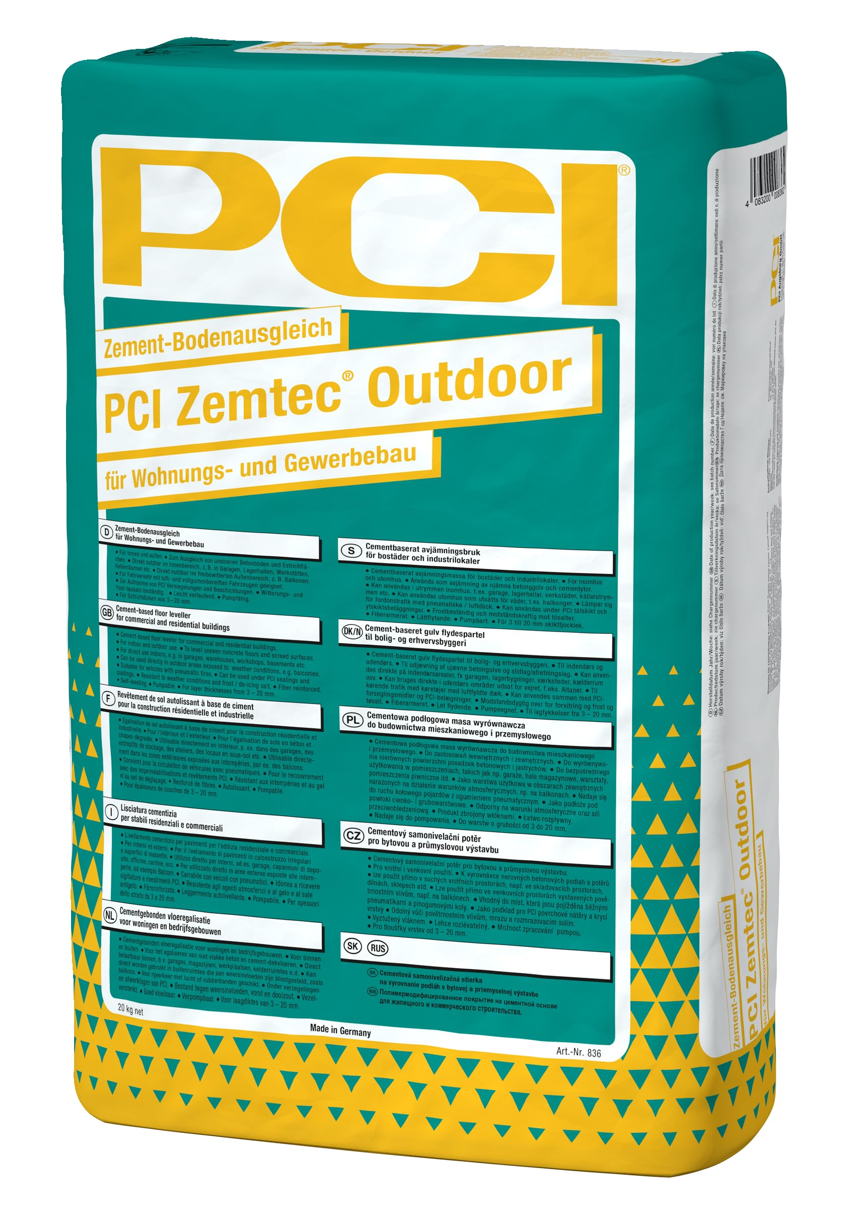 PCI Zemtec Outdoor 20 kg Suelo Revestimiento de suelo Masilla de nivelación Interior Exterior Garaje Masilla Masilla Masilla Sika