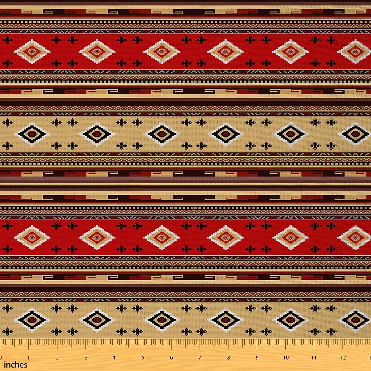 Homemissing Südwesten Polsterstoff für Stühle Geometrisch Stoff Meterware 920x150cm für Kinder Tribal Dekorative Wasserdichter Patchwork Stoffe Dekor Native Amerikanisch Design Rot Gelb Stoffpaket