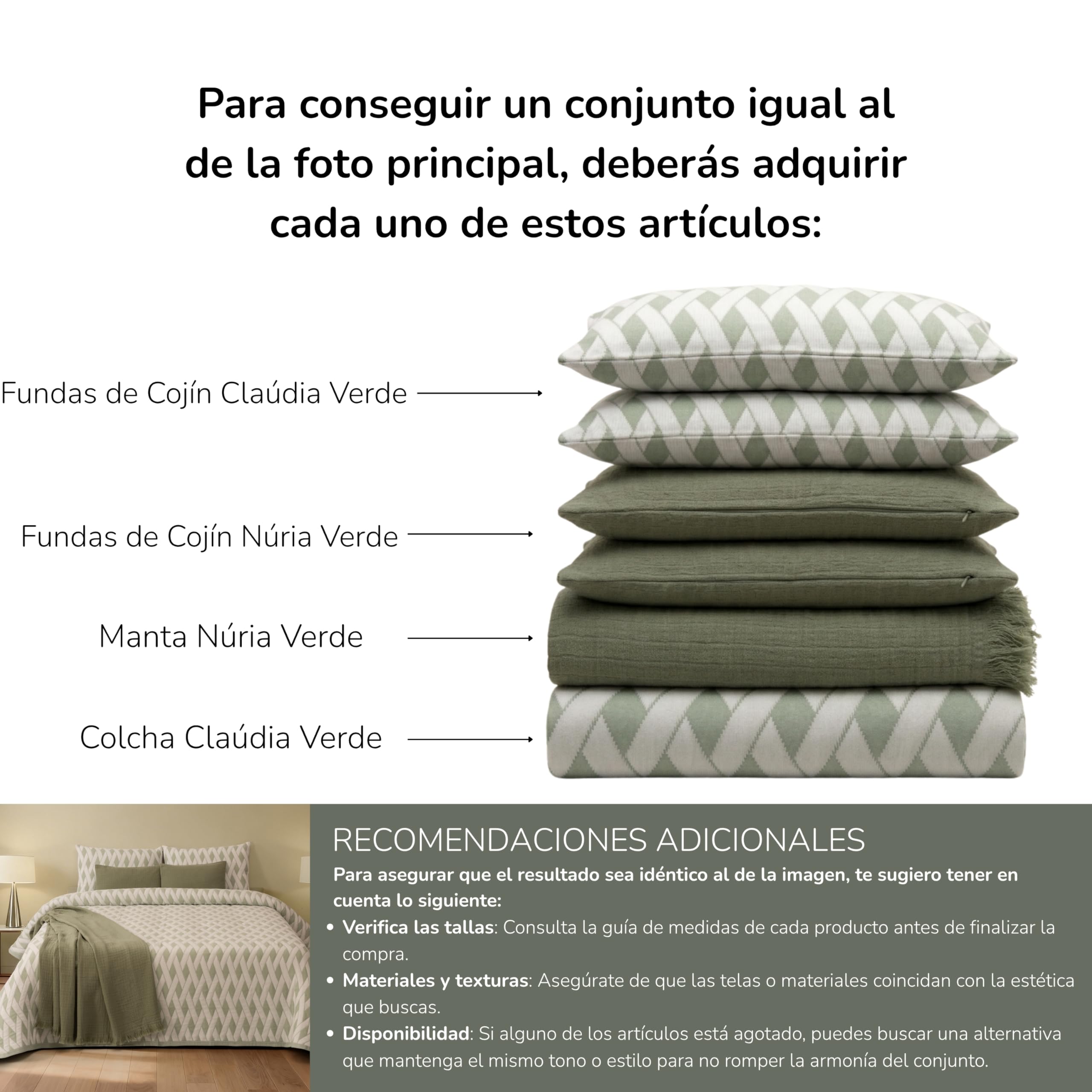 Colcha de Verano Verde con Estampado Geométrico – Cláudia - 50% Algodón, 50% Poliéster - Cama 180 cm (Colcha 260 x 260 cm) - Geométrico- Fabricado Portugal