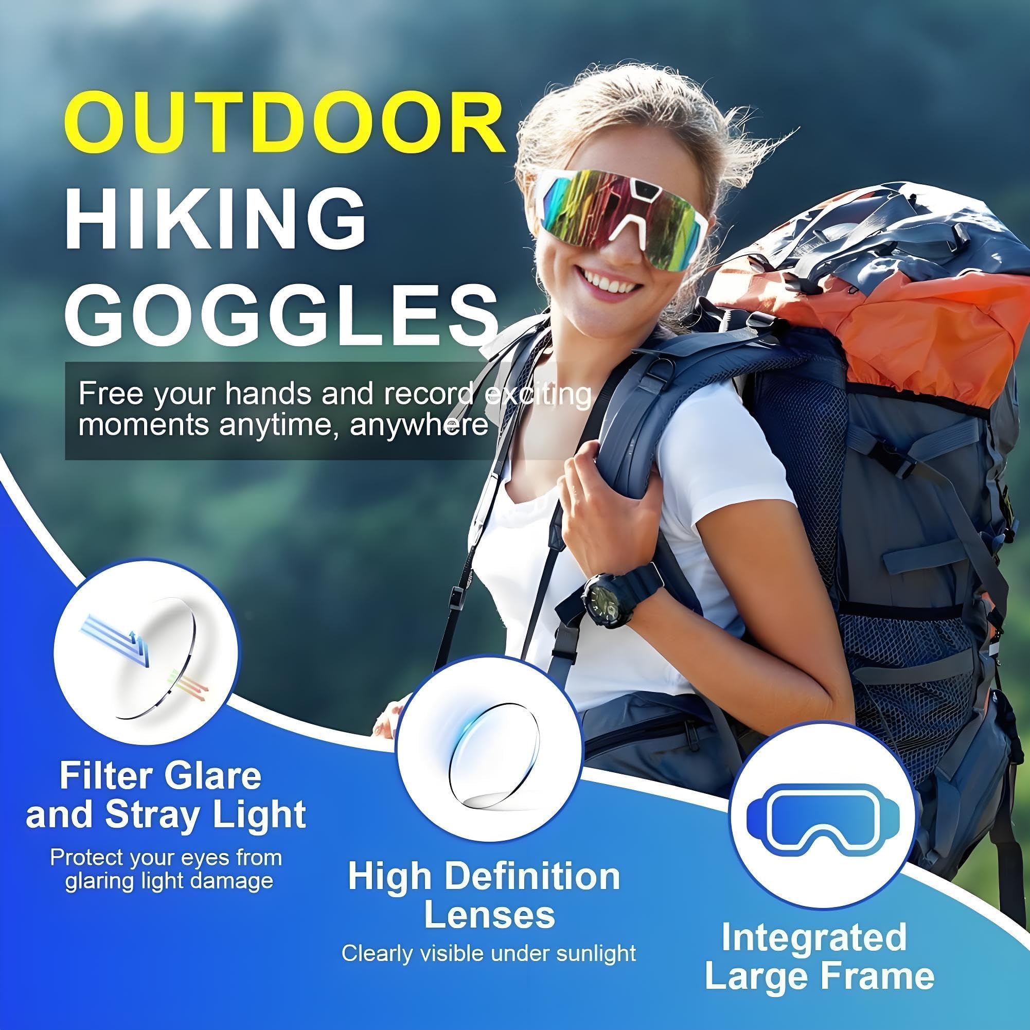 Occhiali da Sole Sportivi con Telecamera 4K HD, Smart Glasses con Registrazione Video e Audio, Mini Action Camera Indossabile per Ciclismo e Attività Outdoor