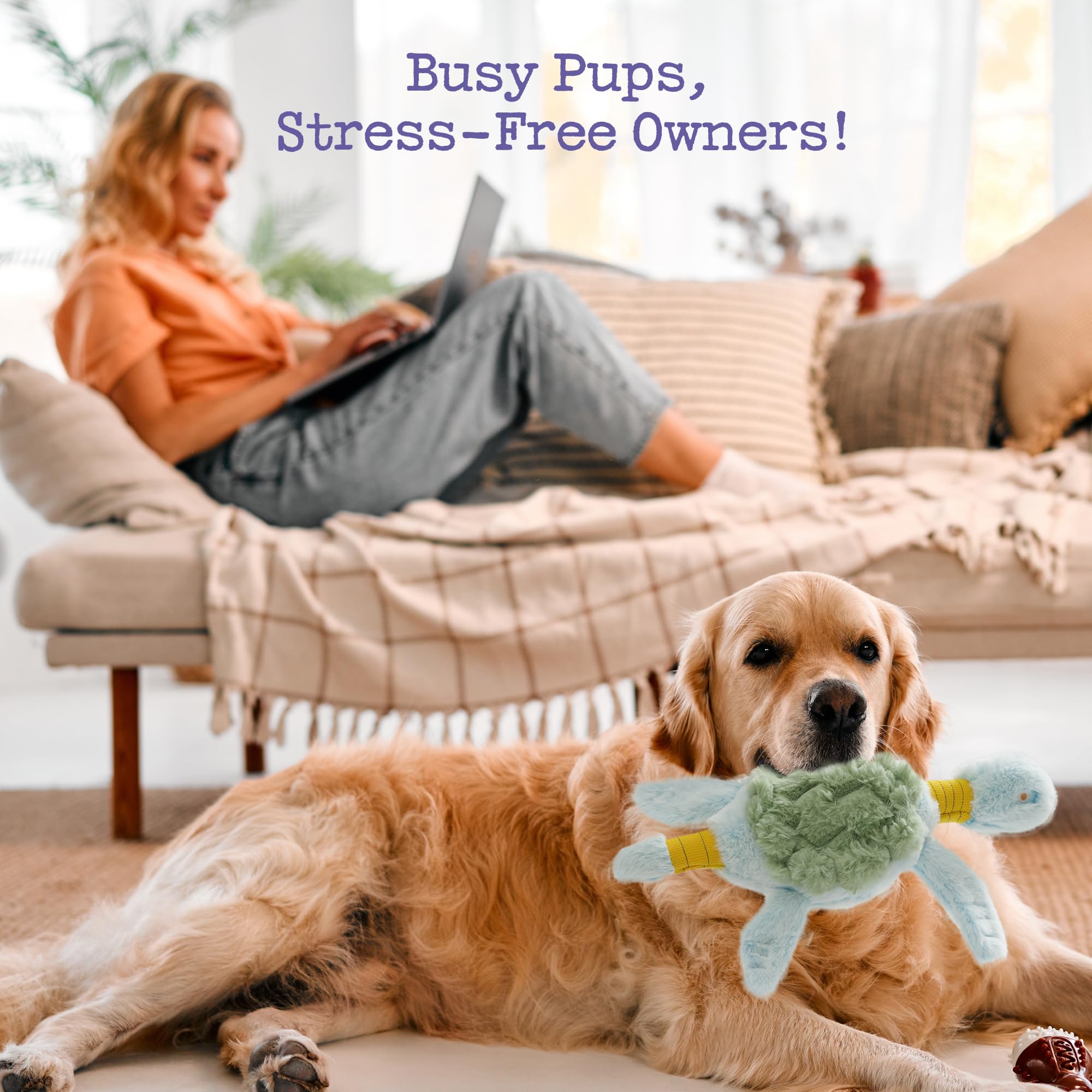 Fuzzwoof Jouet couineur pour chien, jouet tortue à tirer et froisser pour chien, jouet interactif en peluche robuste pour les garder occupés