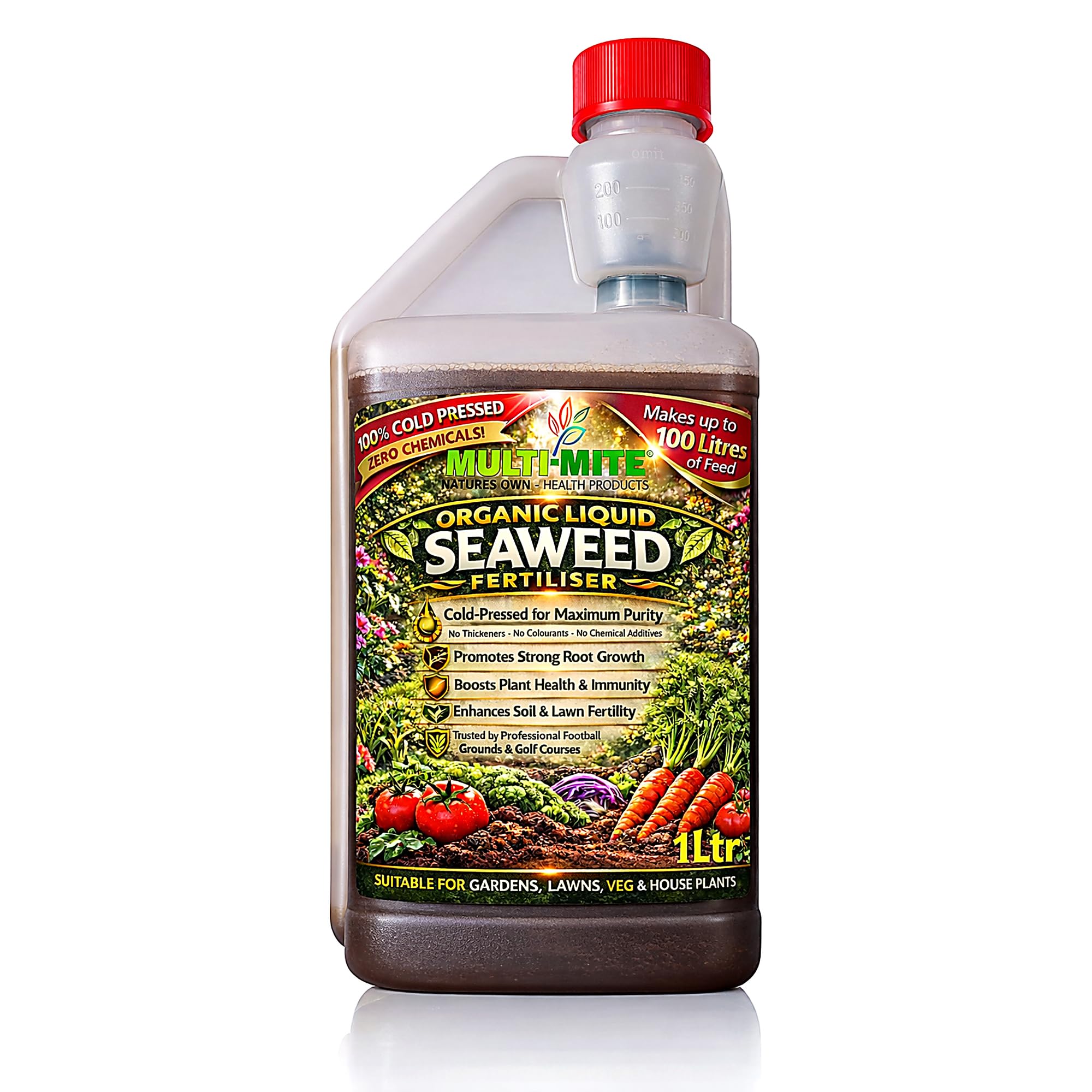 Liquid Seaweed Organic Cold Pressed Concentrate - 100% Natural - Plant Feed Fertiliser Trees Lawn Veg & House Plants Root or Foliar Feed (1 LITRE)