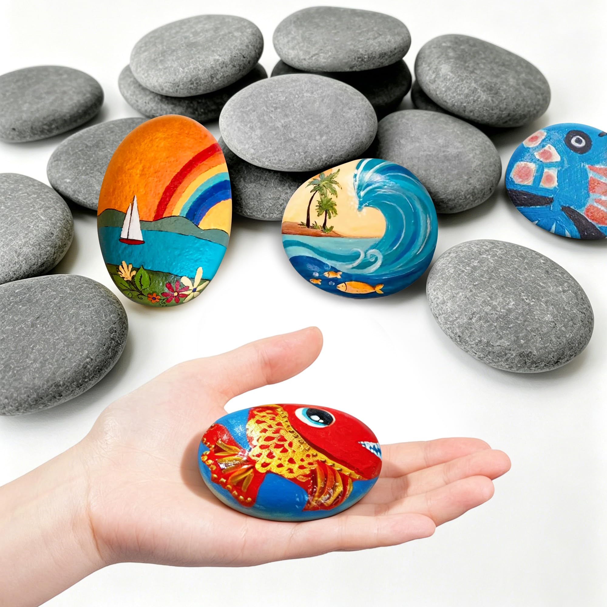 Houbobo 10 Pcs Painting Rocks, 5-7cm Pebbles for Painting, Painting River Rocks, Flat & Smooth Natural Stones for DIY, Painting, Arts & Crafting, Decoration