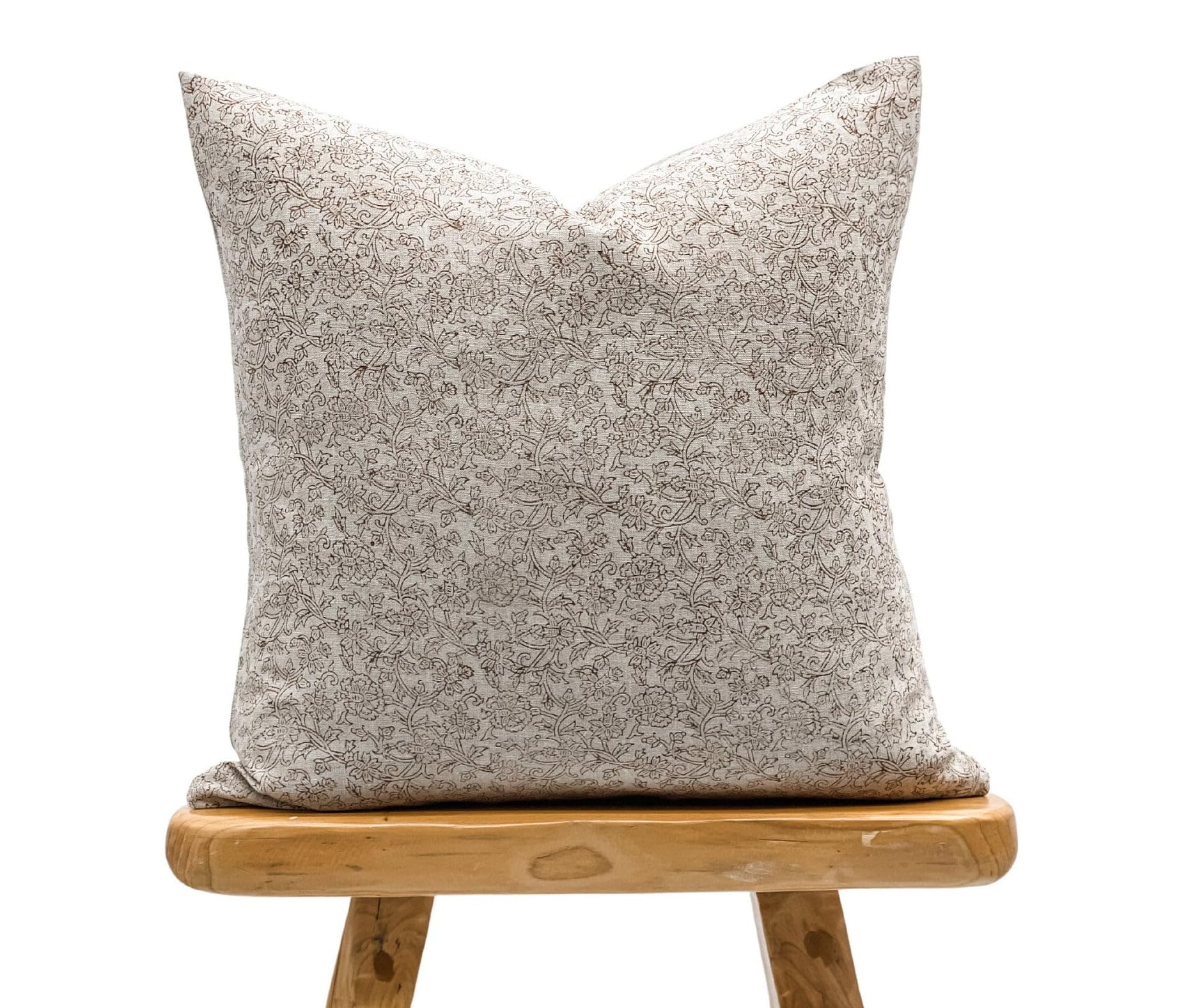 Krinto Designer Floral Terra Cotta Rust Brown on Natural Linen Pillow Cover, Brown Pillow, Boho Pillow, Spring Decor Pillow, Floral Pillow Cover (Rust Brown, 14