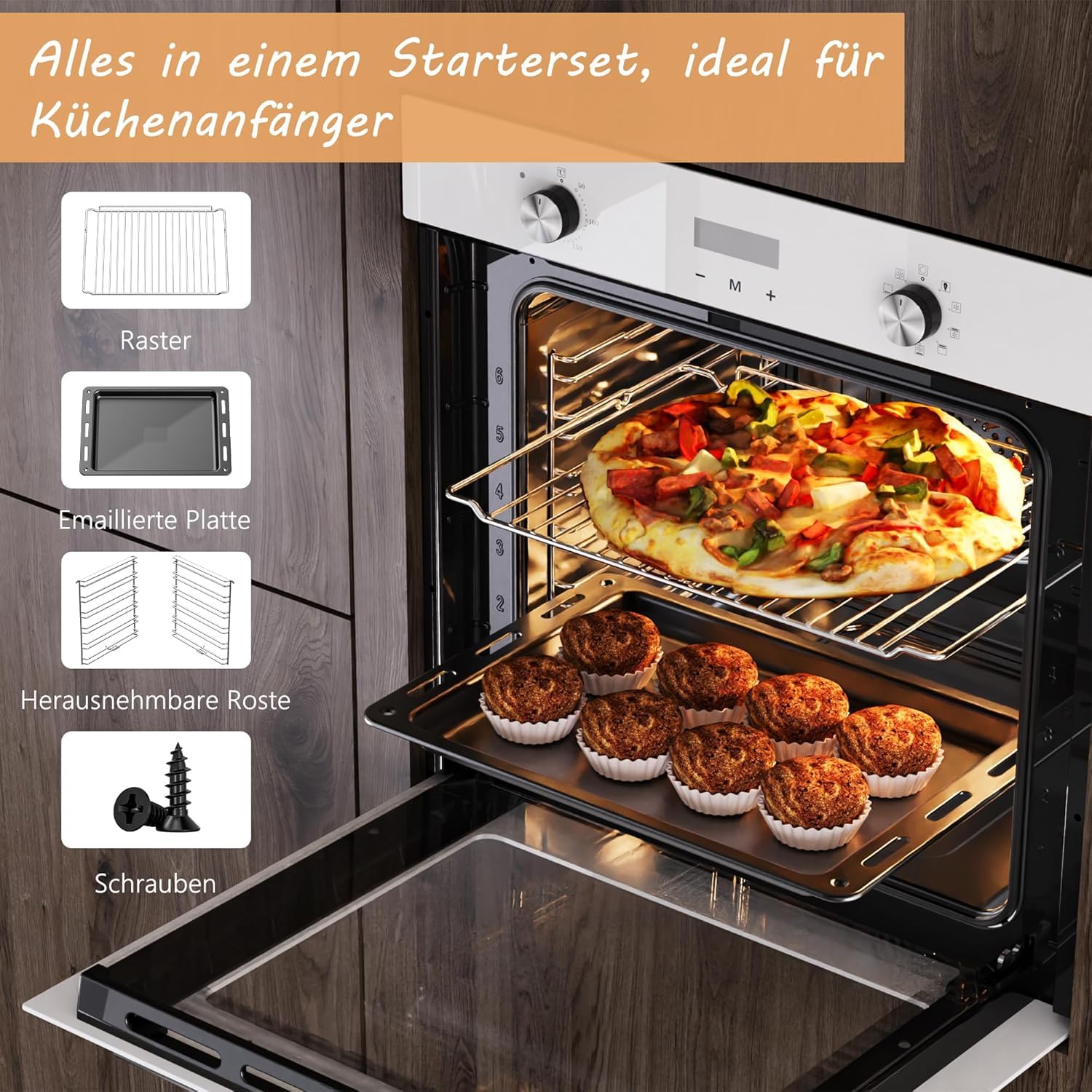 Einbaubackofen 60 cm Weiß 60 L 2,2 kW 9 Funktionen 3D-Heißluft